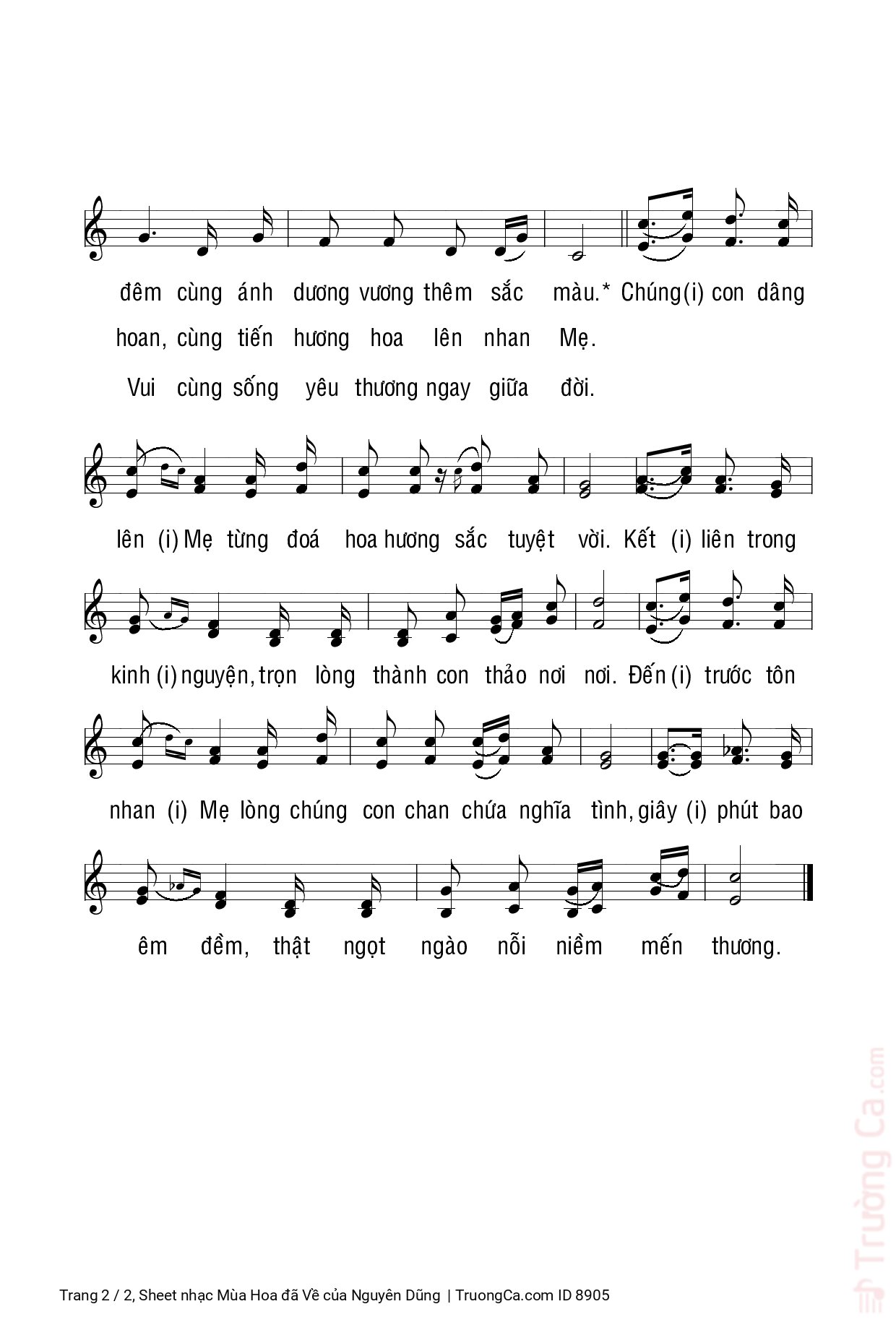 Page 2 of Sheet music PDF Mùa Hoa đã Về - Nguyên Dũng
