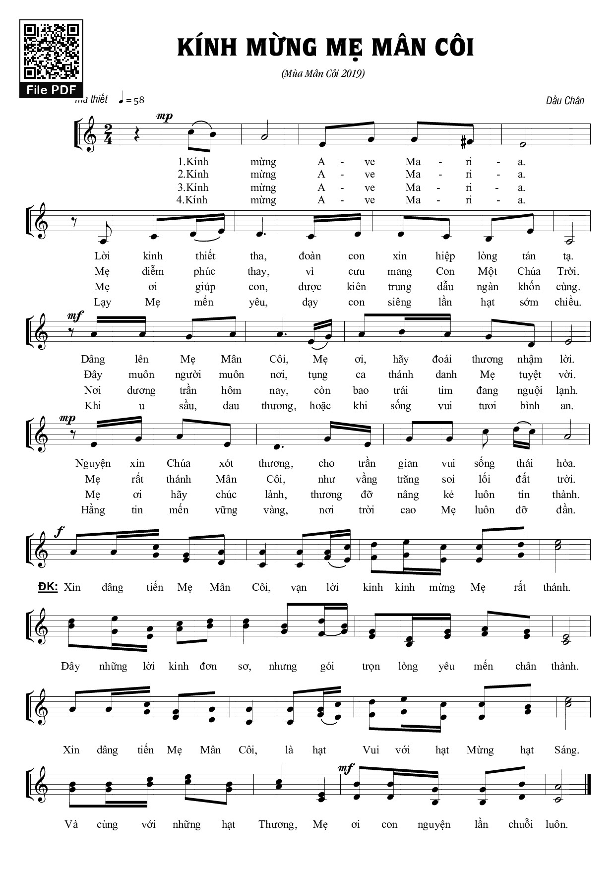 Kính Mừng Mẹ Mân Côi