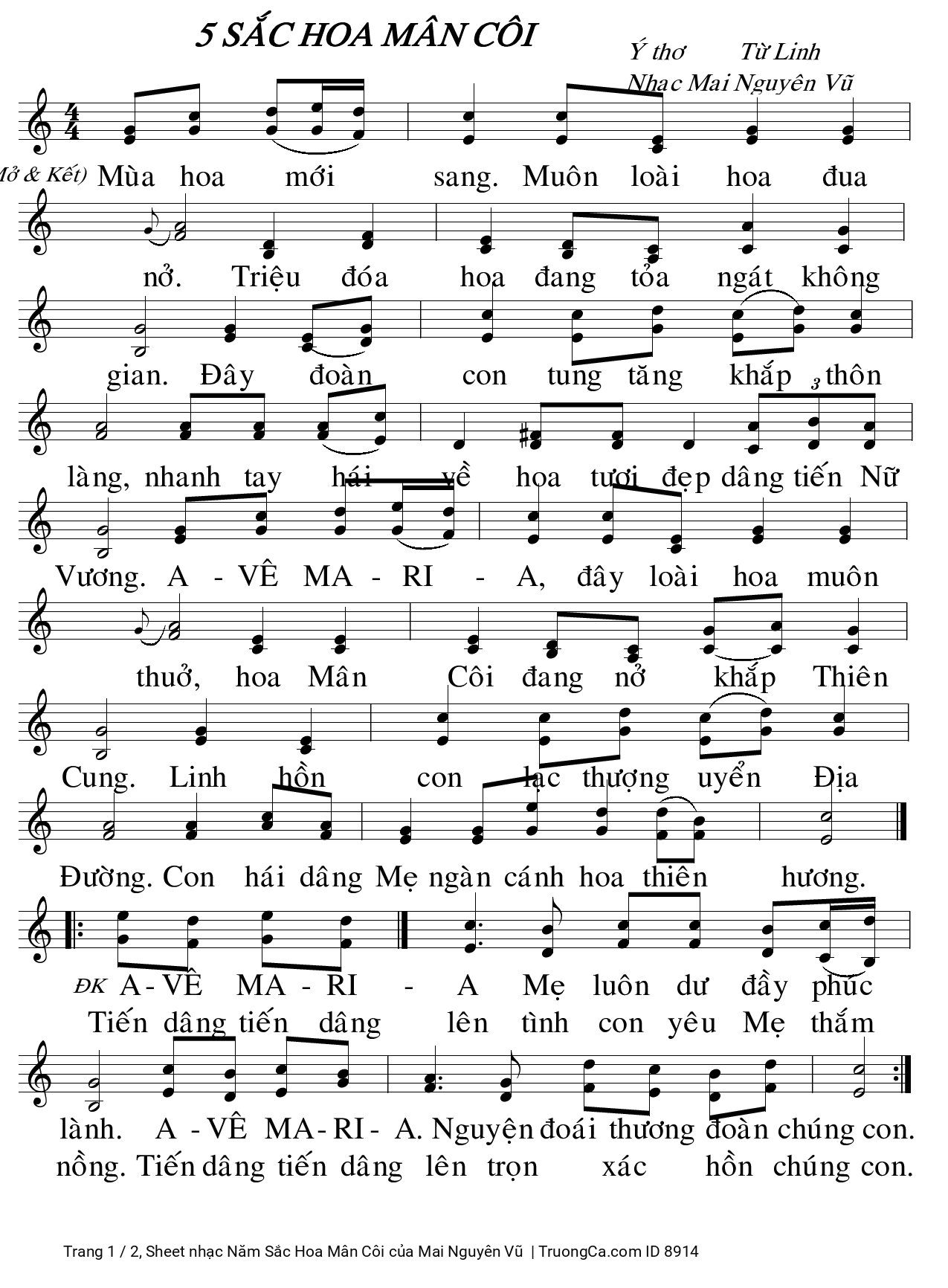 Sheet PDF of Năm Sắc Hoa Mân Côi
