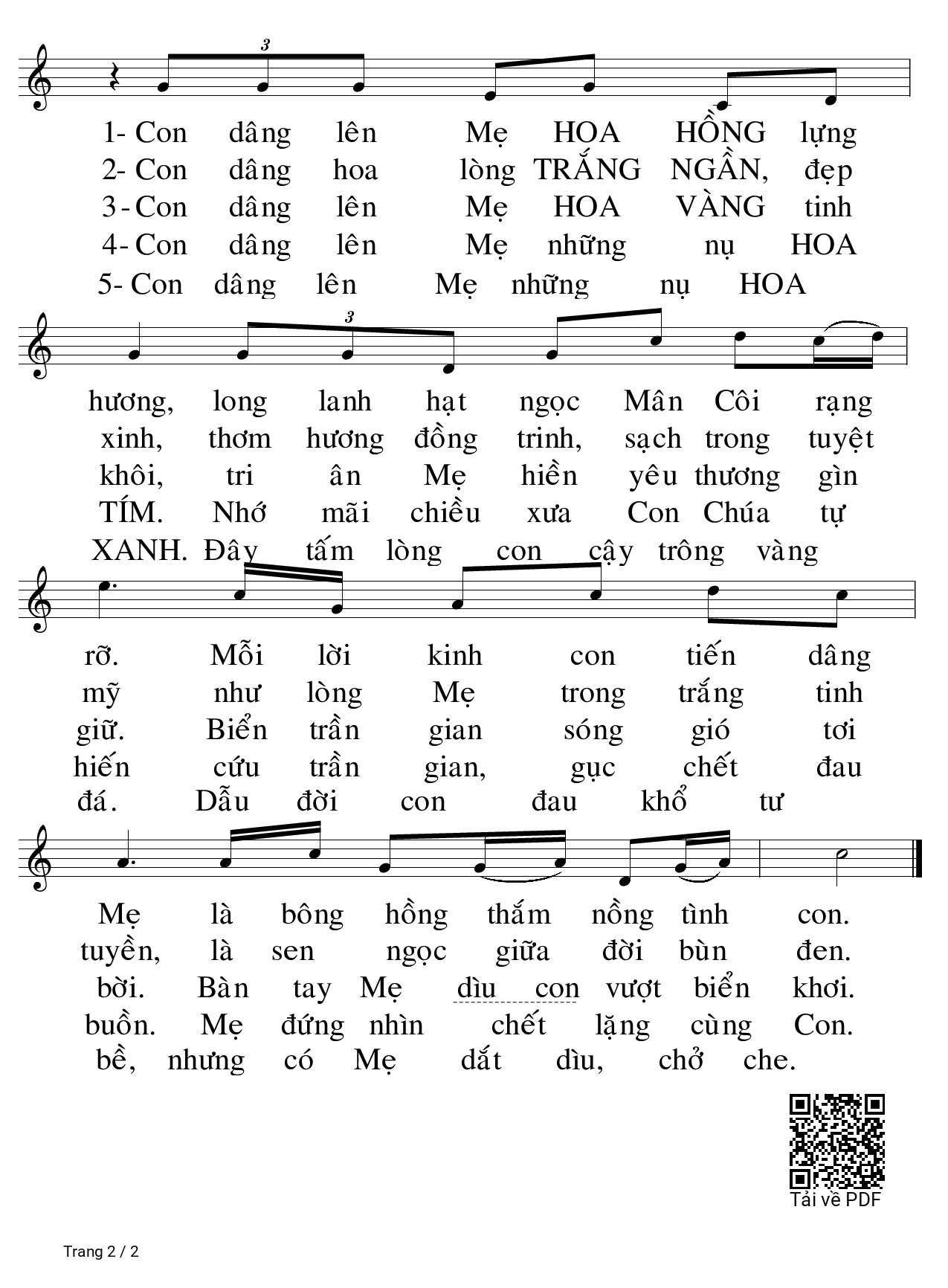 Page 2 of Sheet music PDF Năm Sắc Hoa Mân Côi - Mai Nguyên Vũ