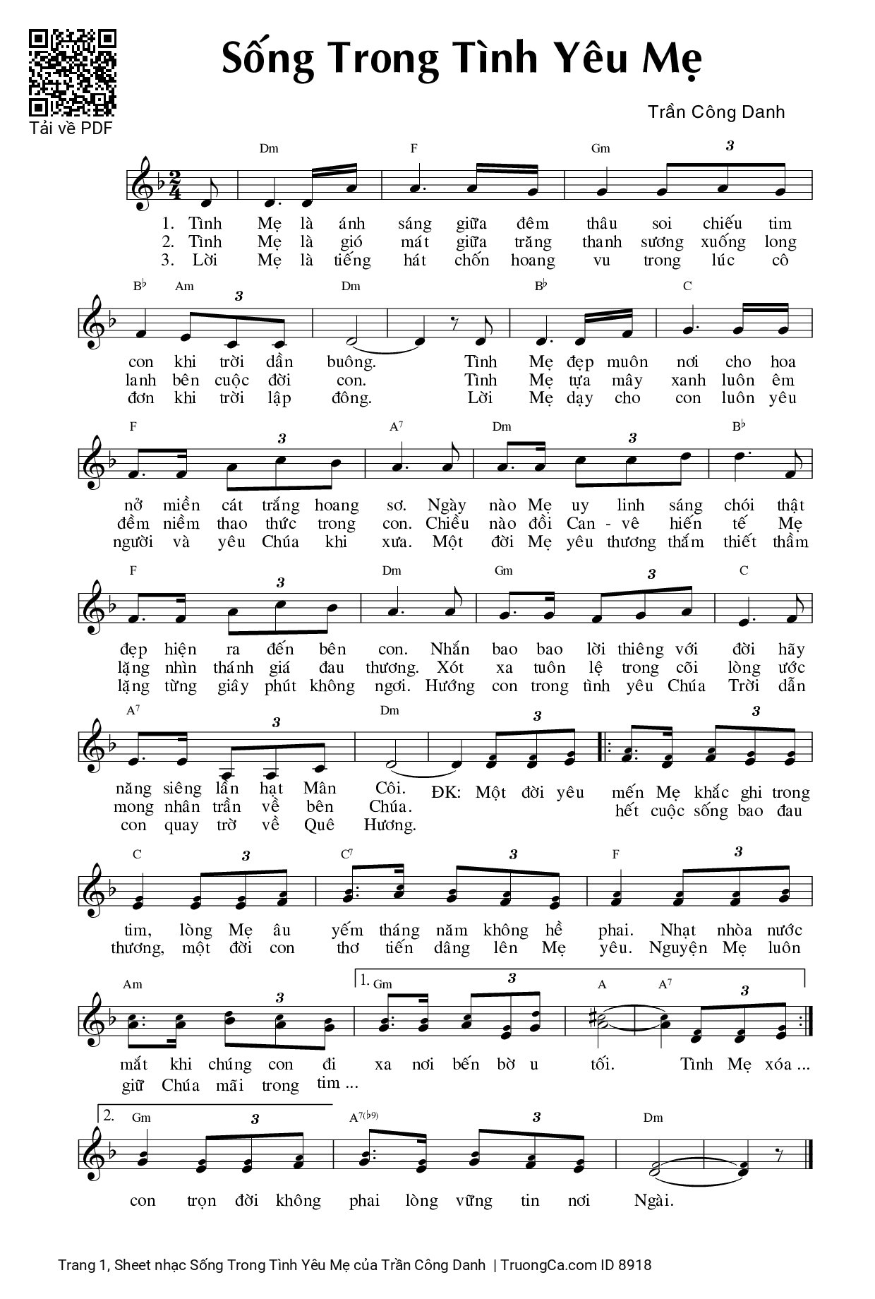 Page 1 of Sheet music PDF Sống Trong Tình Yêu Mẹ - Trần Công Danh