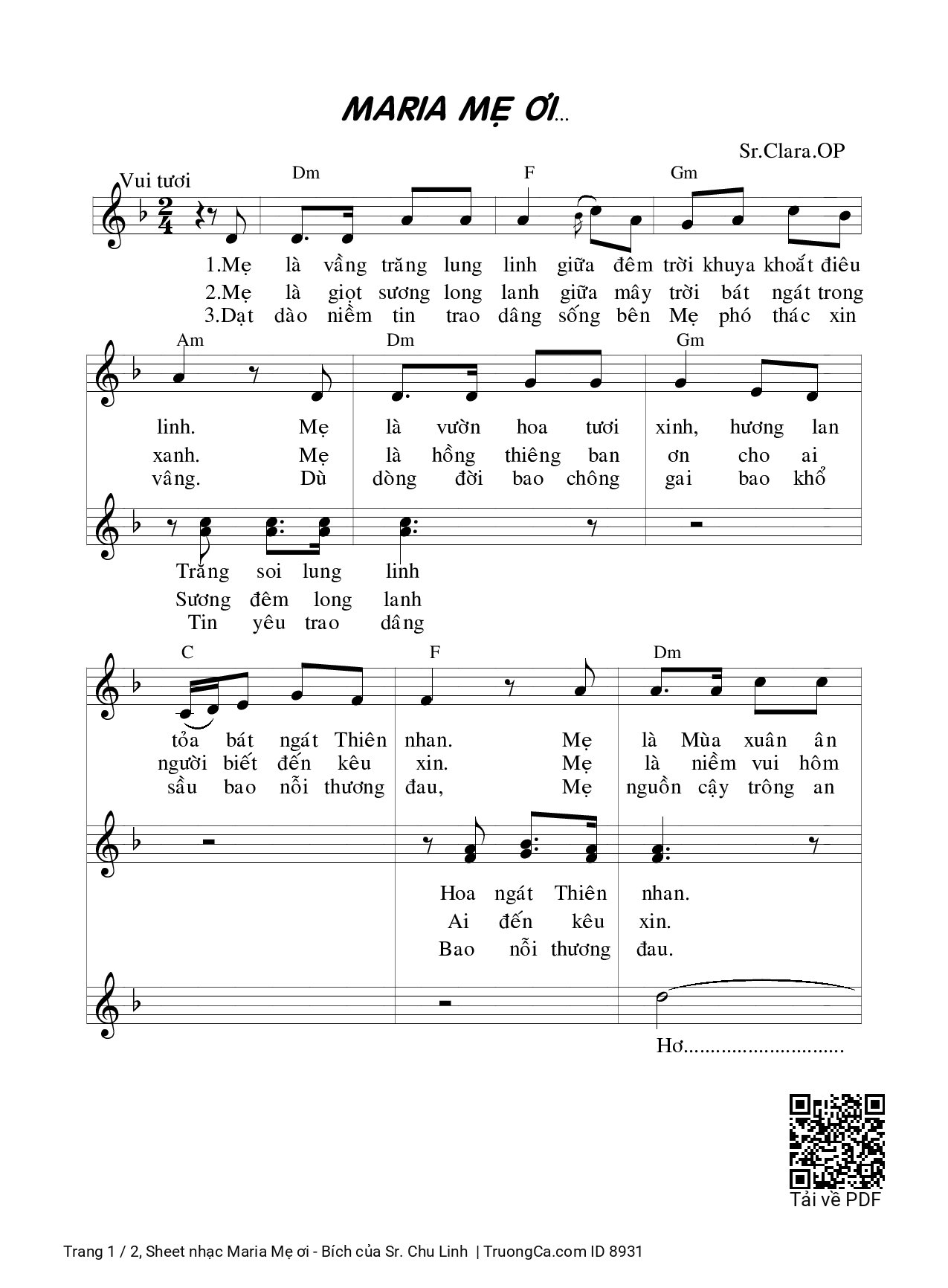 Sheet PDF of Maria Mẹ ơi - Bích