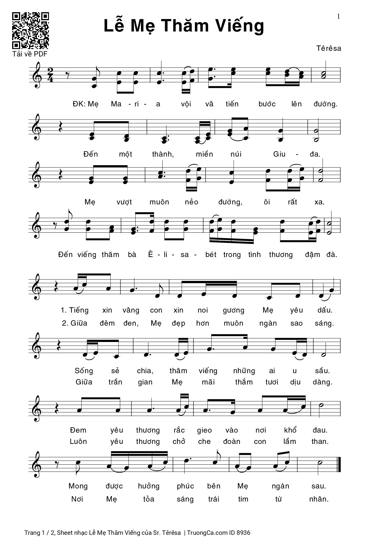 Sheet PDF of Lễ Mẹ Thăm Viếng