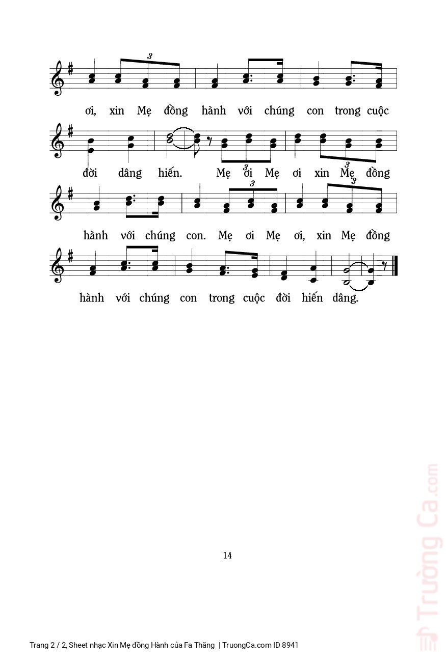 Page 2 of Sheet music PDF Xin Mẹ đồng Hành - Fa Thăng