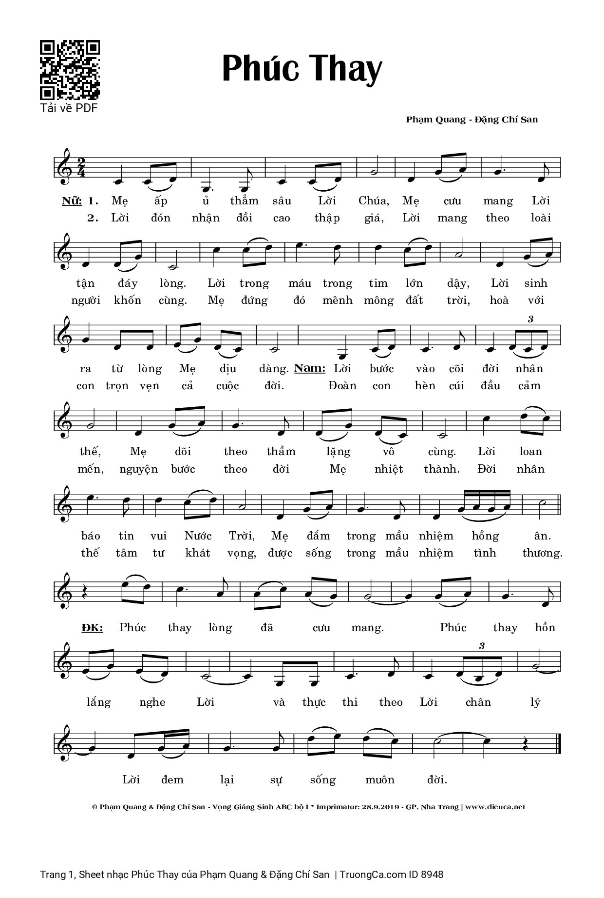 Page 1 of Sheet music PDF Phúc Thay - Phạm Quang & Đặng Chí San