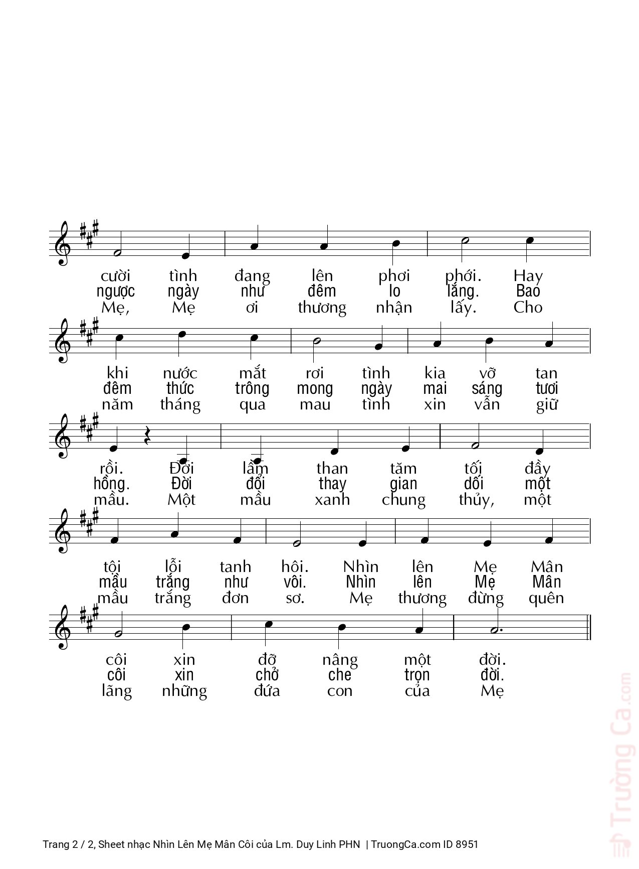 Page 2 of Sheet music PDF Nhìn Lên Mẹ Mân Côi - Lm. Duy Linh PHN