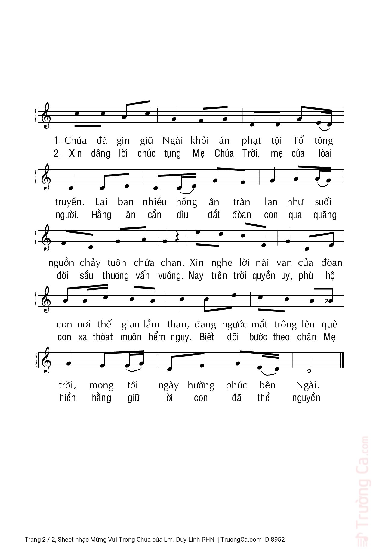 Page 2 of Sheet music PDF Mừng Vui Trong Chúa - Lm. Duy Linh PHN