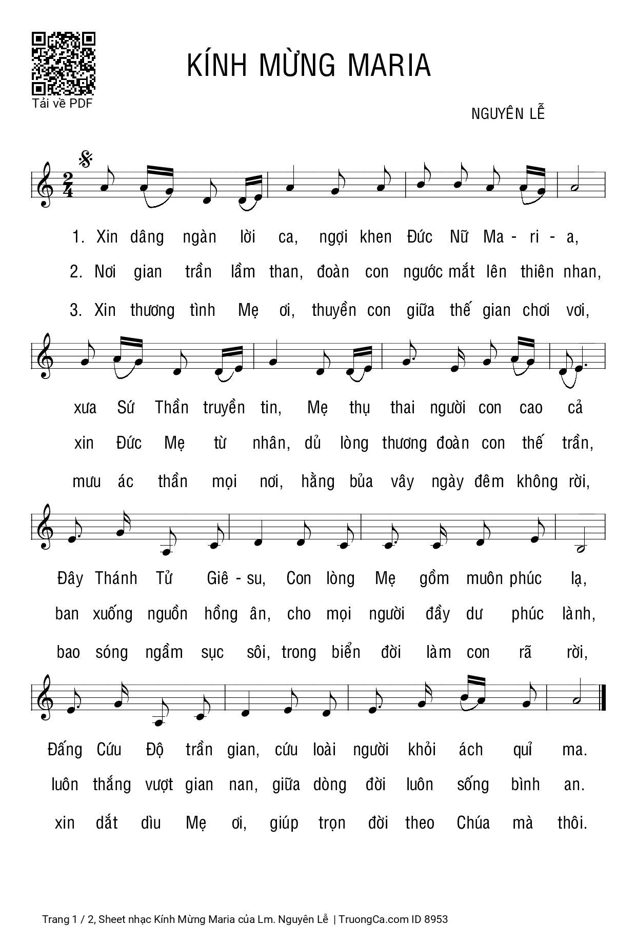 Sheet PDF of Kính Mừng Maria