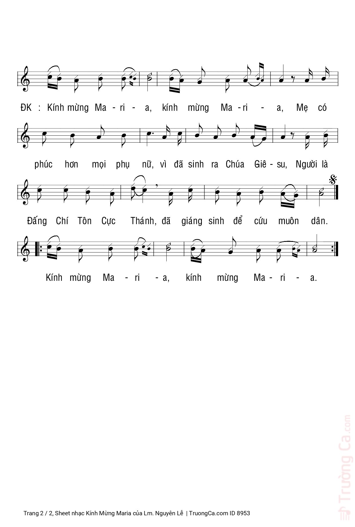 Page 2 of Sheet music PDF Kính Mừng Maria - Lm. Nguyên Lễ