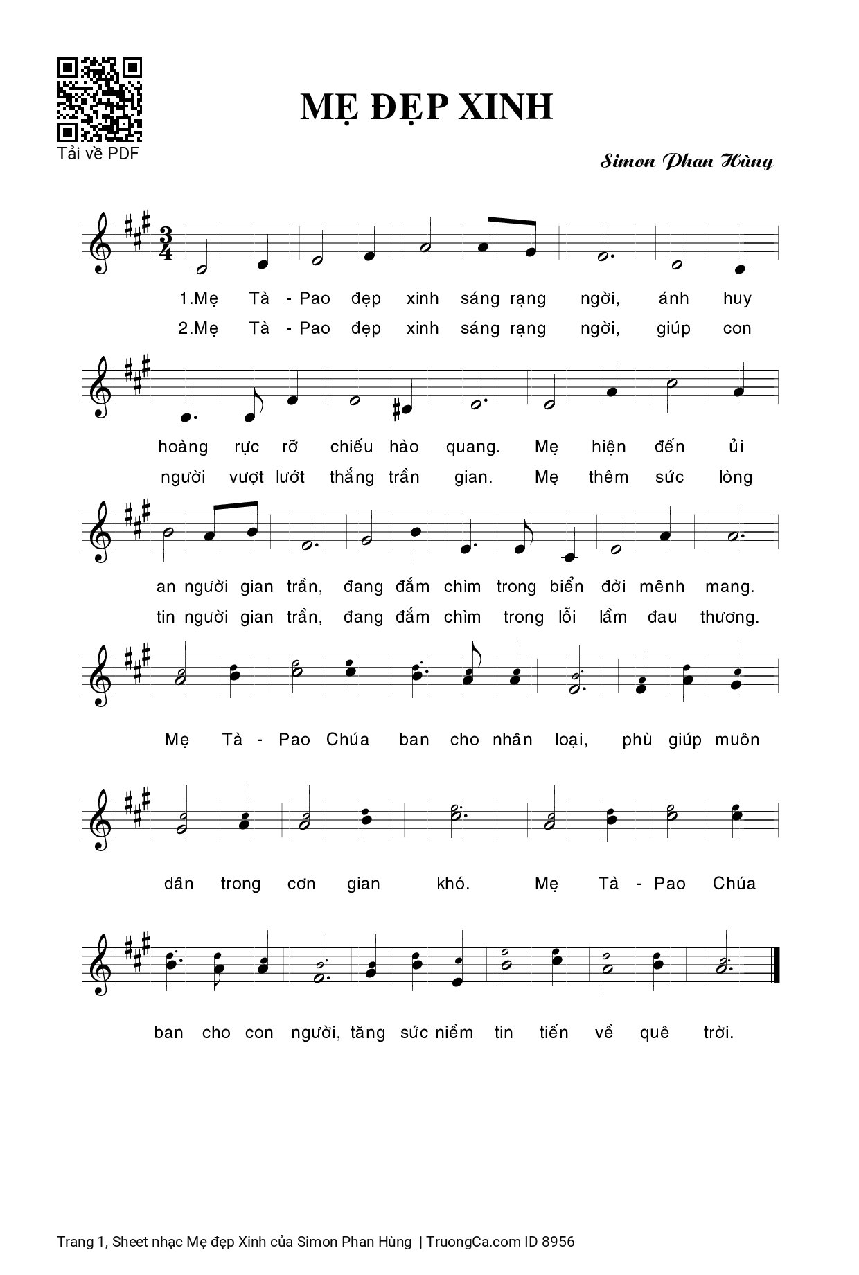 Sheet PDF of Mẹ đẹp Xinh