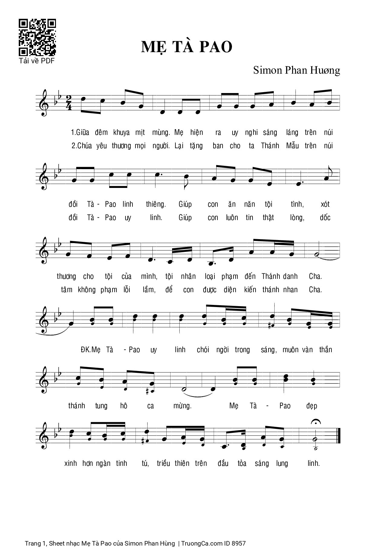 Sheet PDF of Mẹ Tà Pao - Simon Phan Hùng