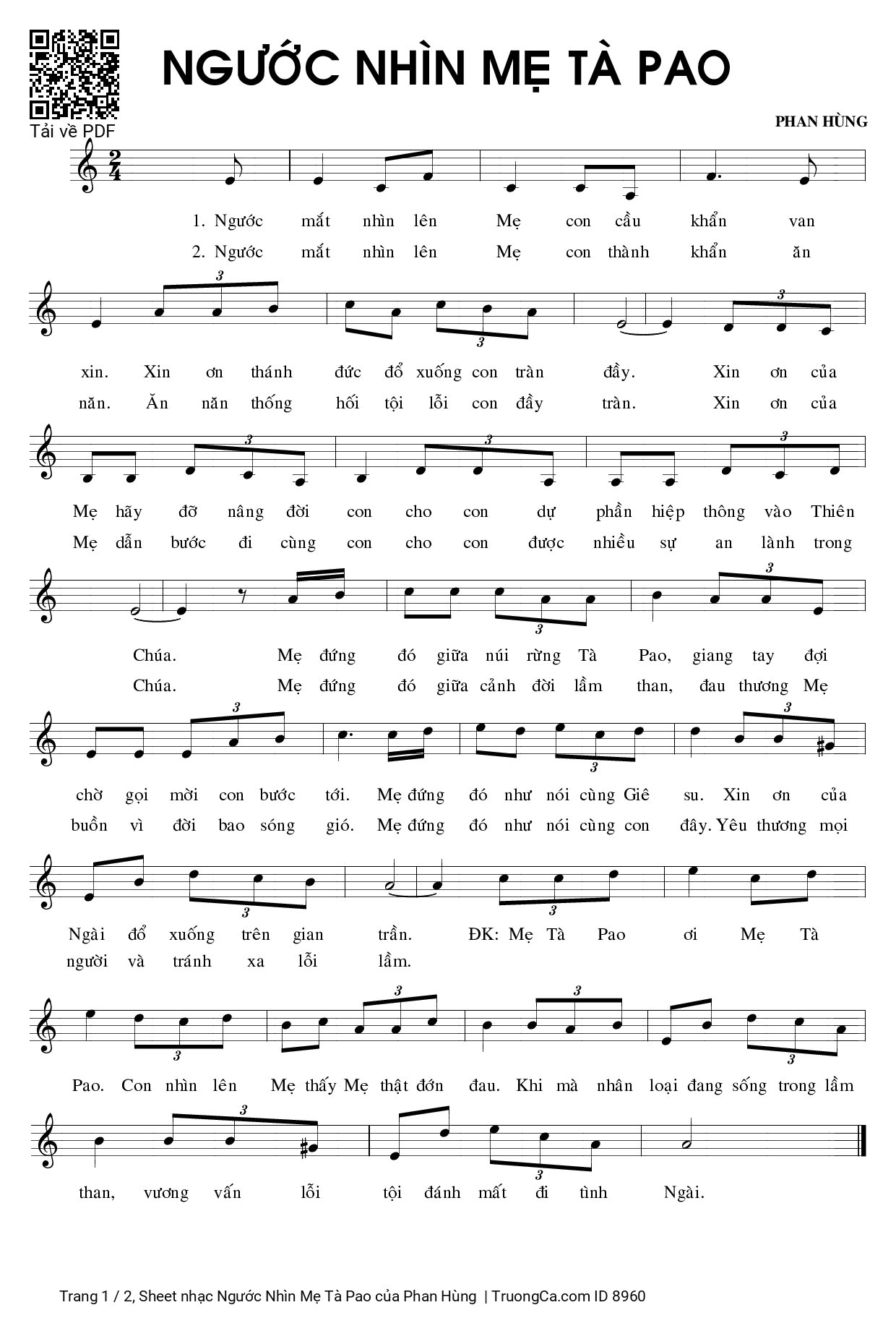Sheet PDF of Ngước Nhìn Mẹ Tà Pao