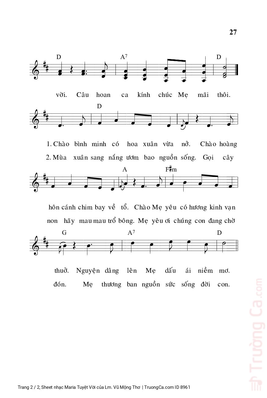 Page 2 of Sheet music PDF Maria Tuyệt Vời - Lm. Vũ Mộng Thơ