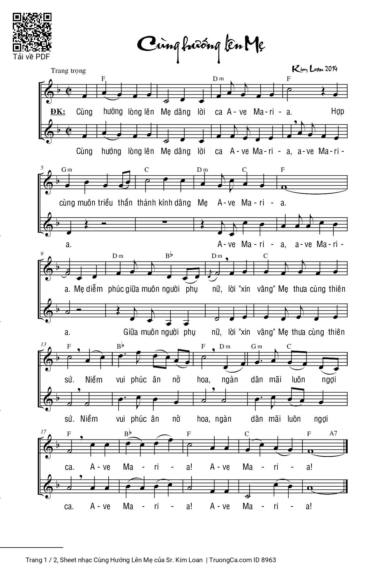 Page 1 of Sheet music PDF Cùng Hướng Lên Mẹ - Sr. Kim Loan