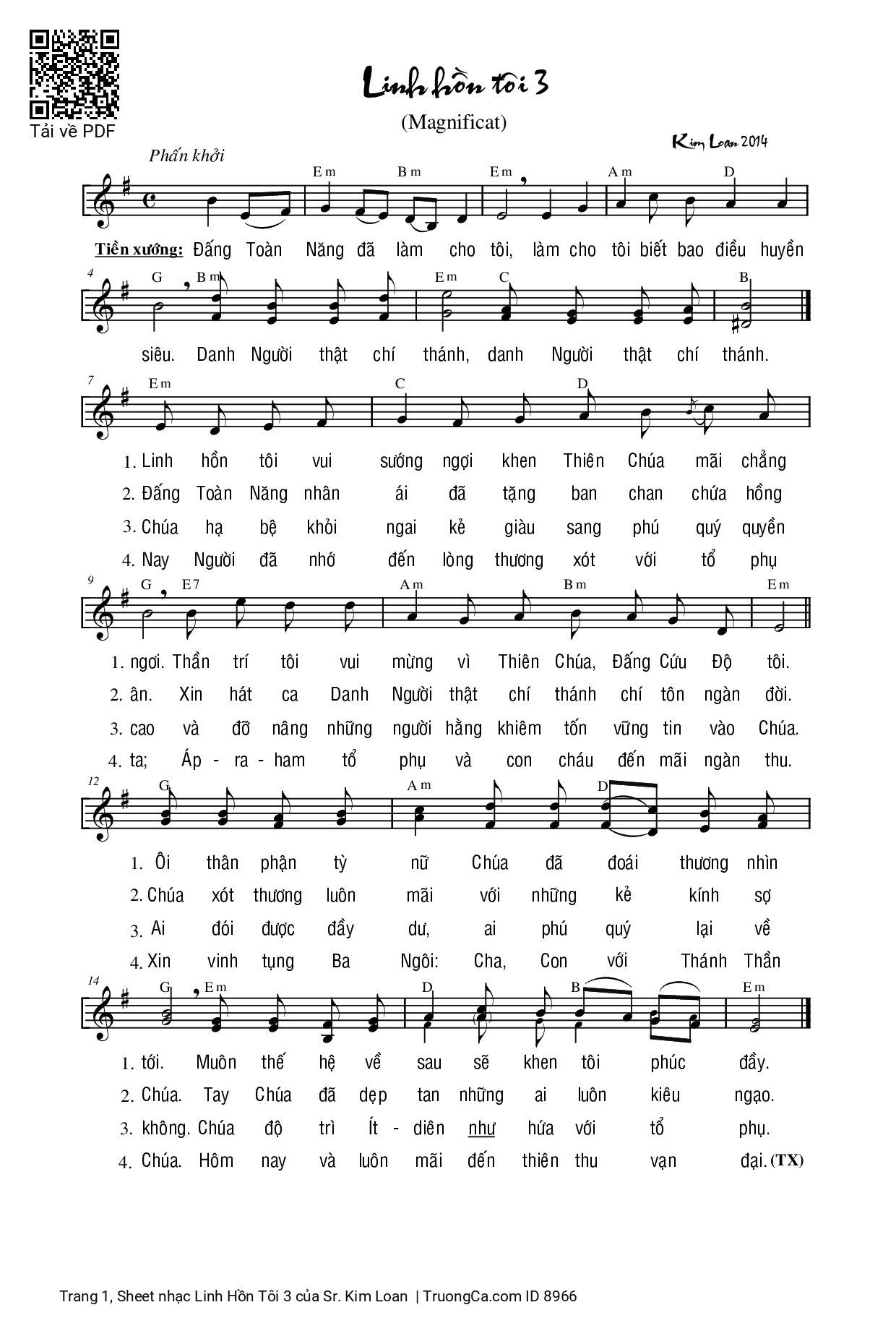 Page 1 of Sheet music PDF Linh Hồn Tôi 3 - Sr. Kim Loan