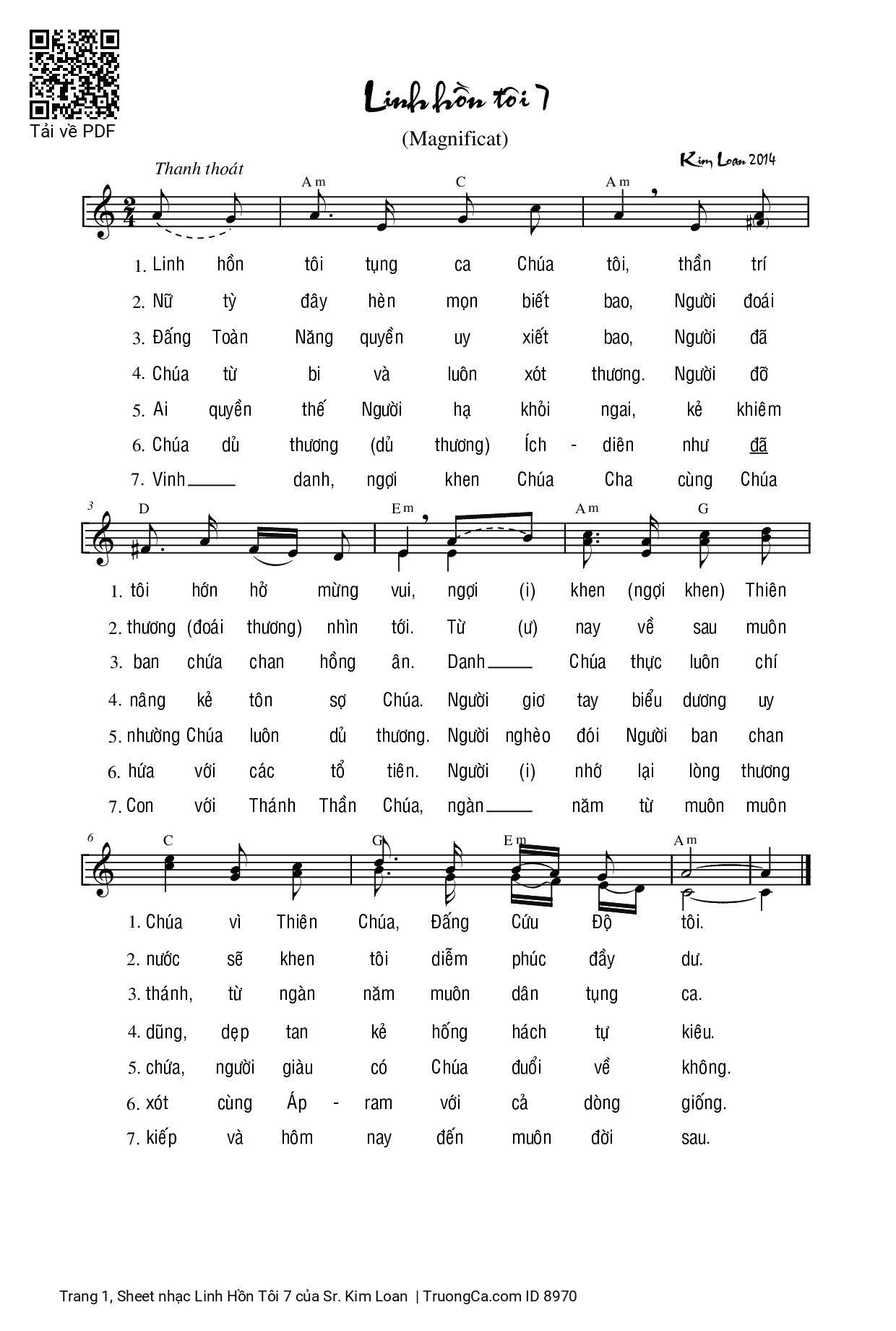 Page 1 of Sheet music PDF Linh Hồn Tôi 7 - Sr. Kim Loan