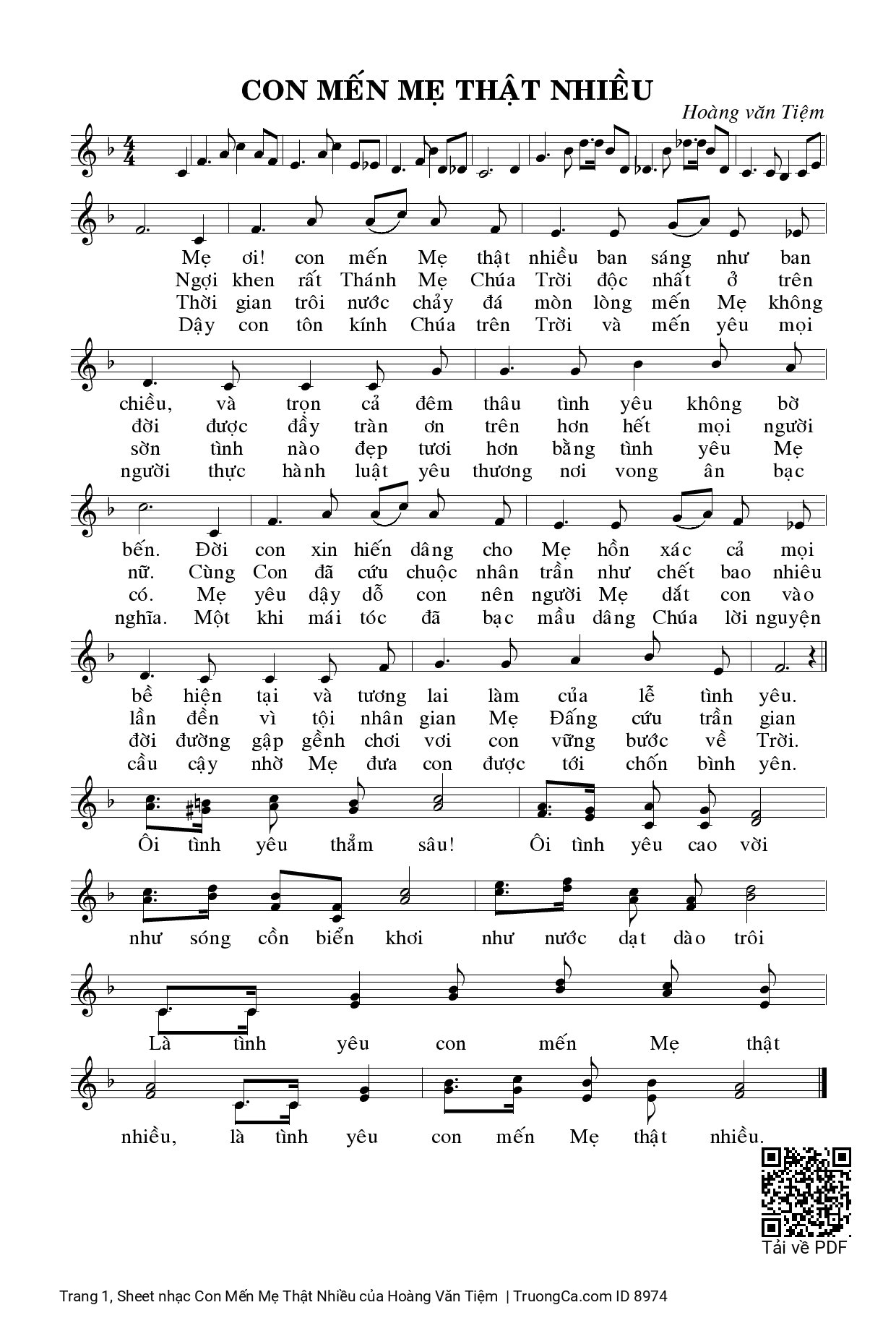 Sheet PDF of Con Mến Mẹ Thật Nhiều