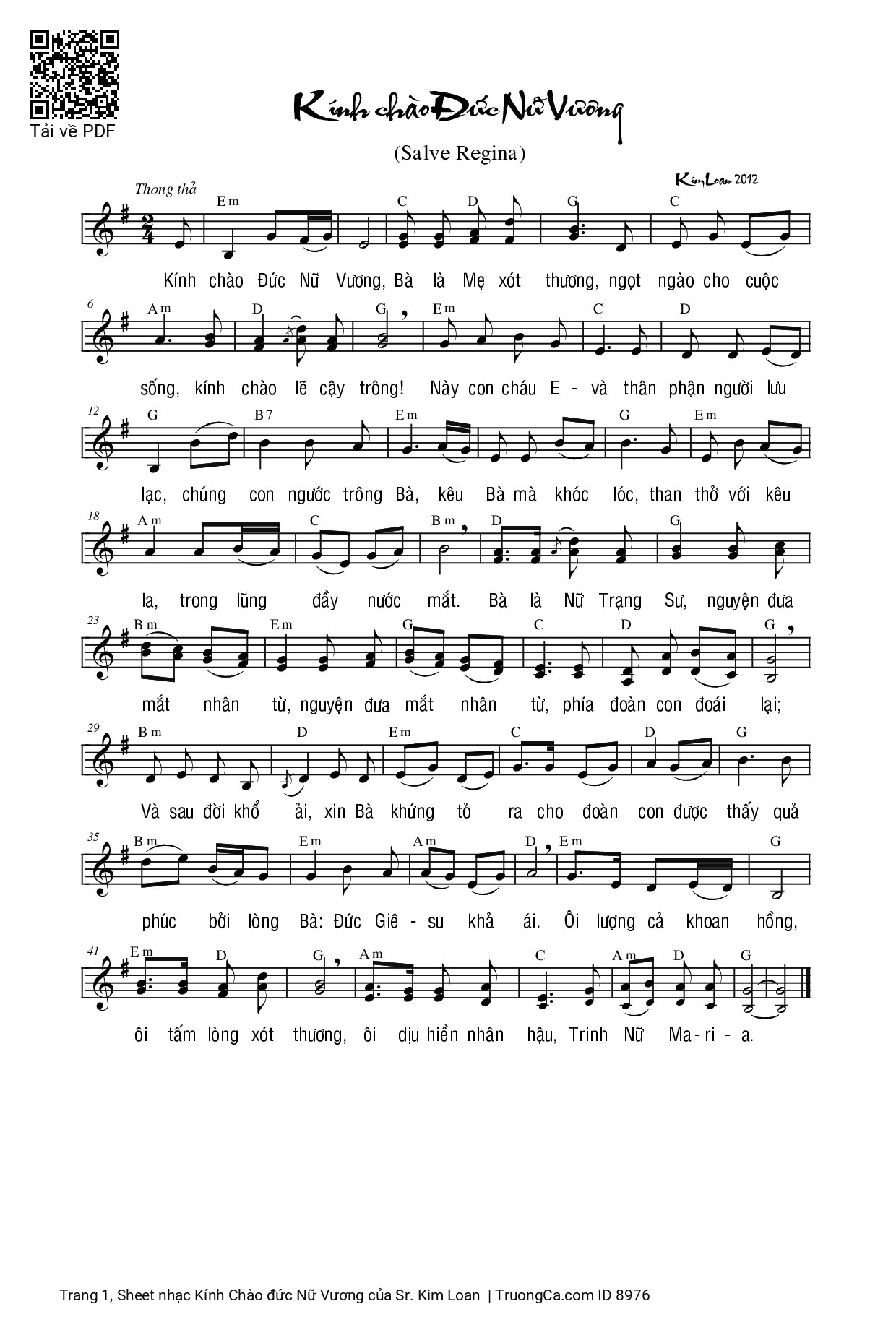 Sheet PDF of Kính Chào đức Nữ Vương