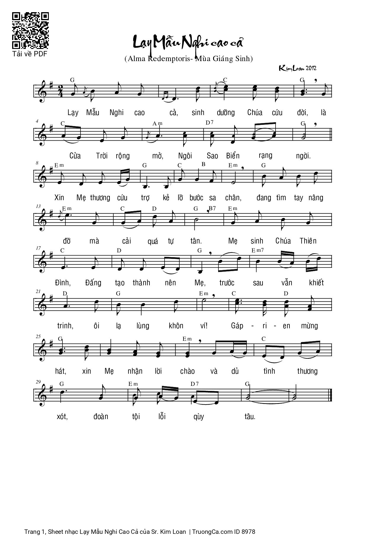 Sheet PDF of Lạy Mẫu Nghi Cao Cả