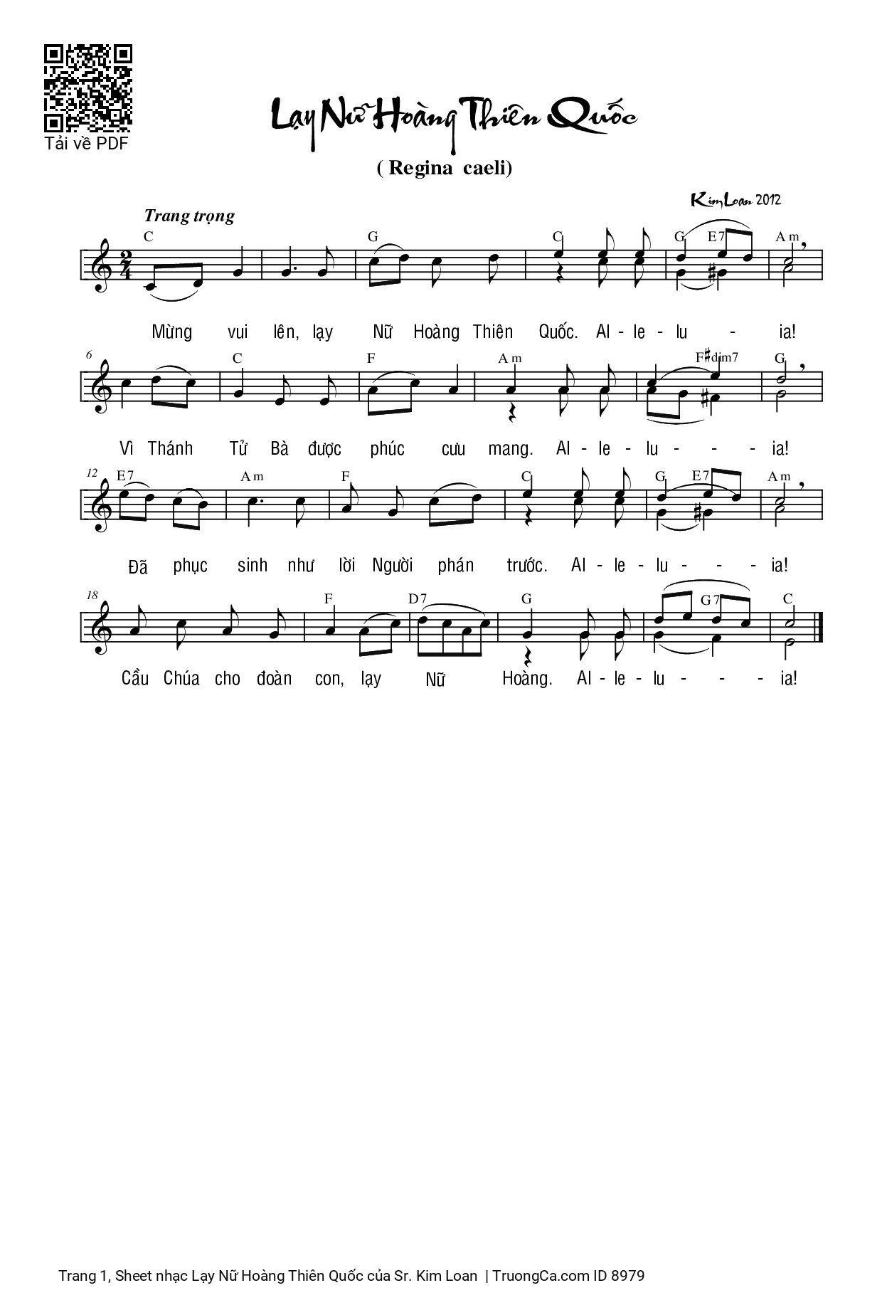 Sheet PDF of Lạy Nữ Hoàng Thiên Quốc