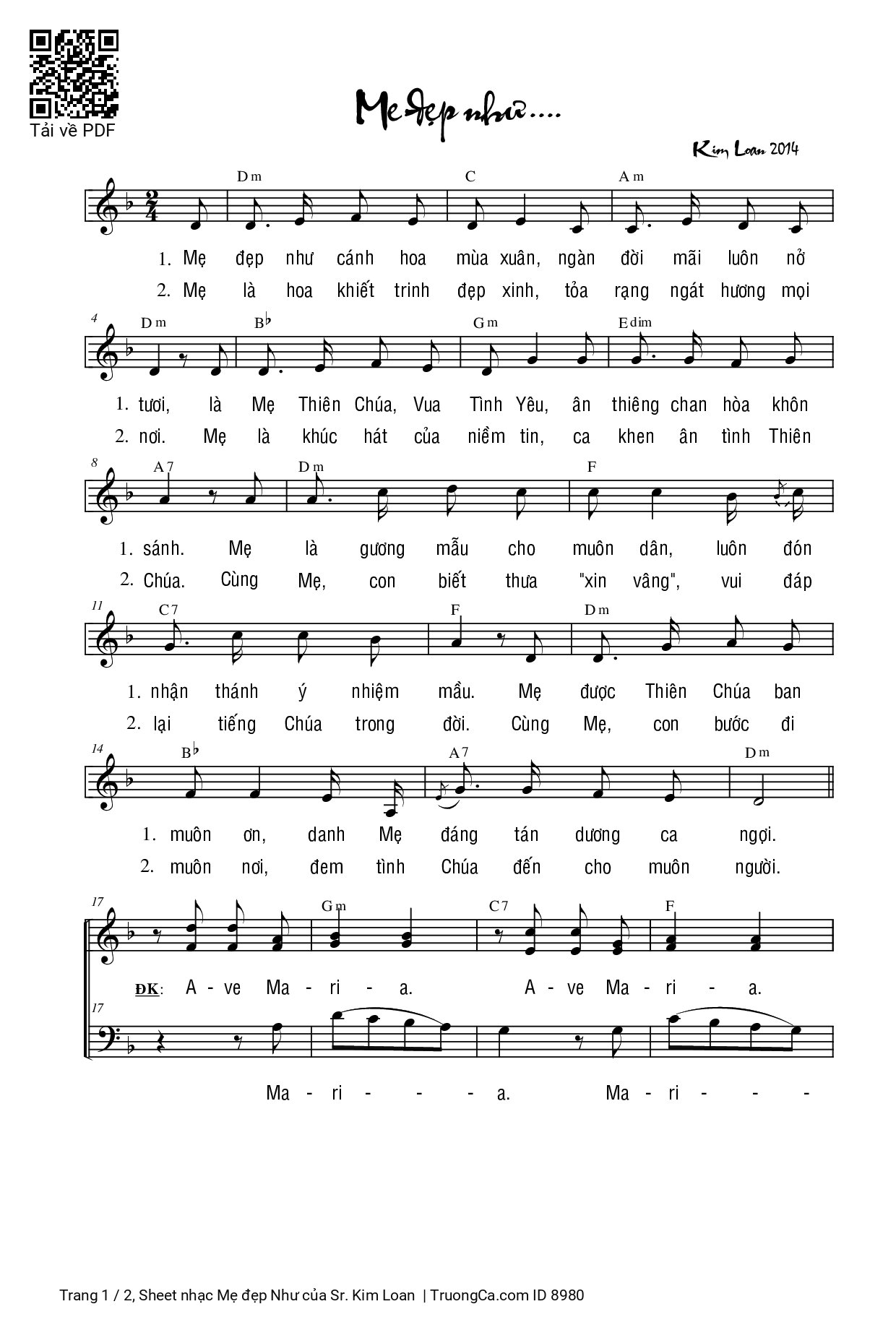 Sheet PDF of Mẹ đẹp Như