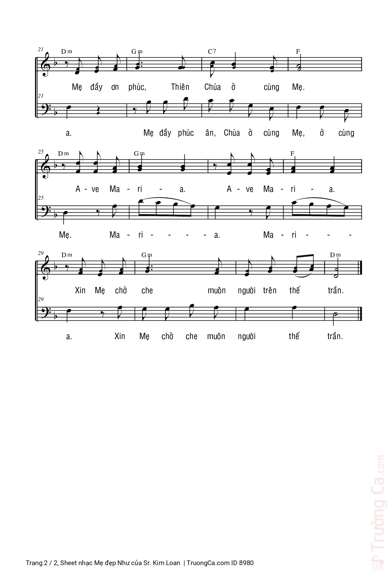 Page 2 of Sheet music PDF Mẹ đẹp Như - Sr. Kim Loan