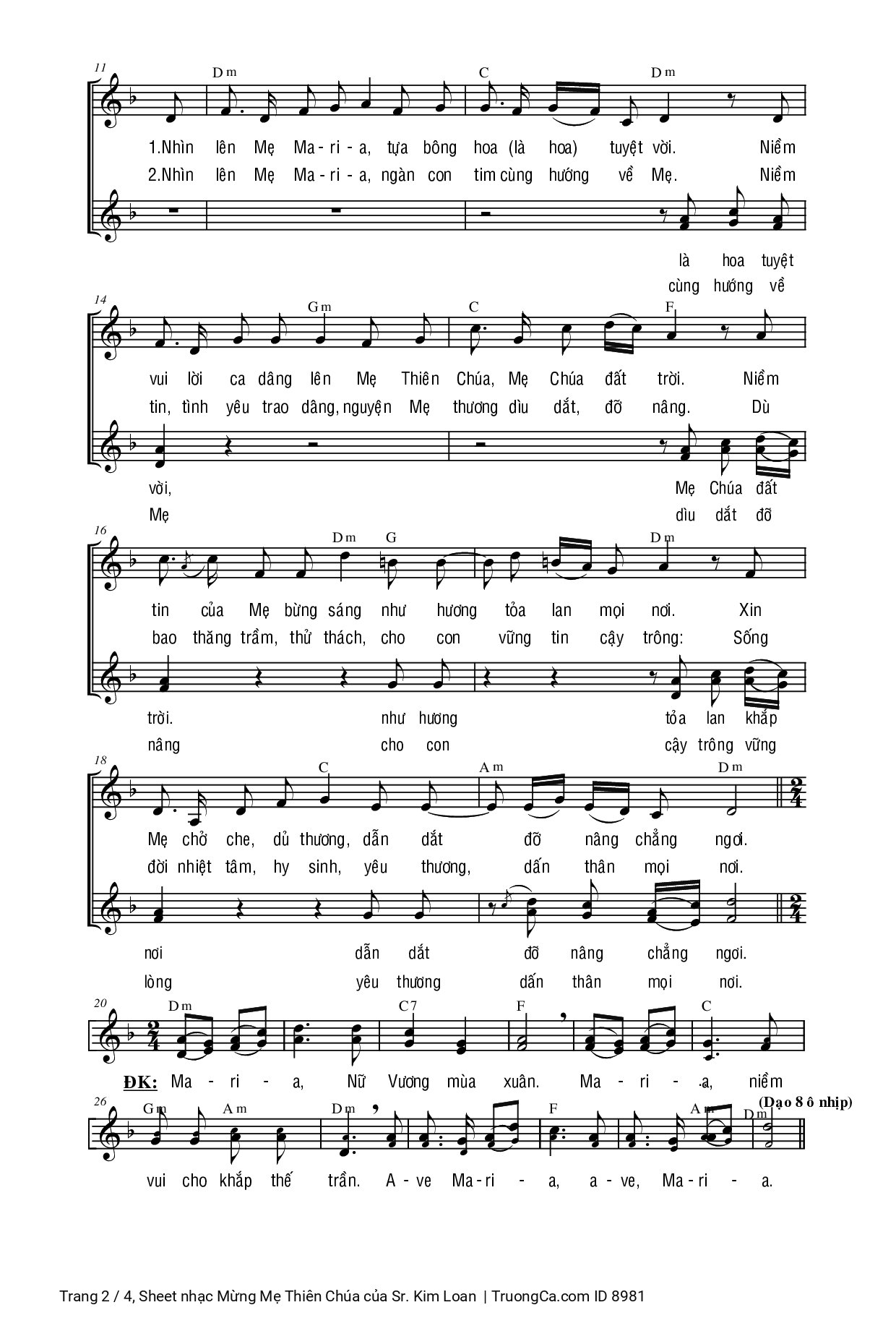Page 2 of Sheet music PDF Mừng Mẹ Thiên Chúa - Sr. Kim Loan