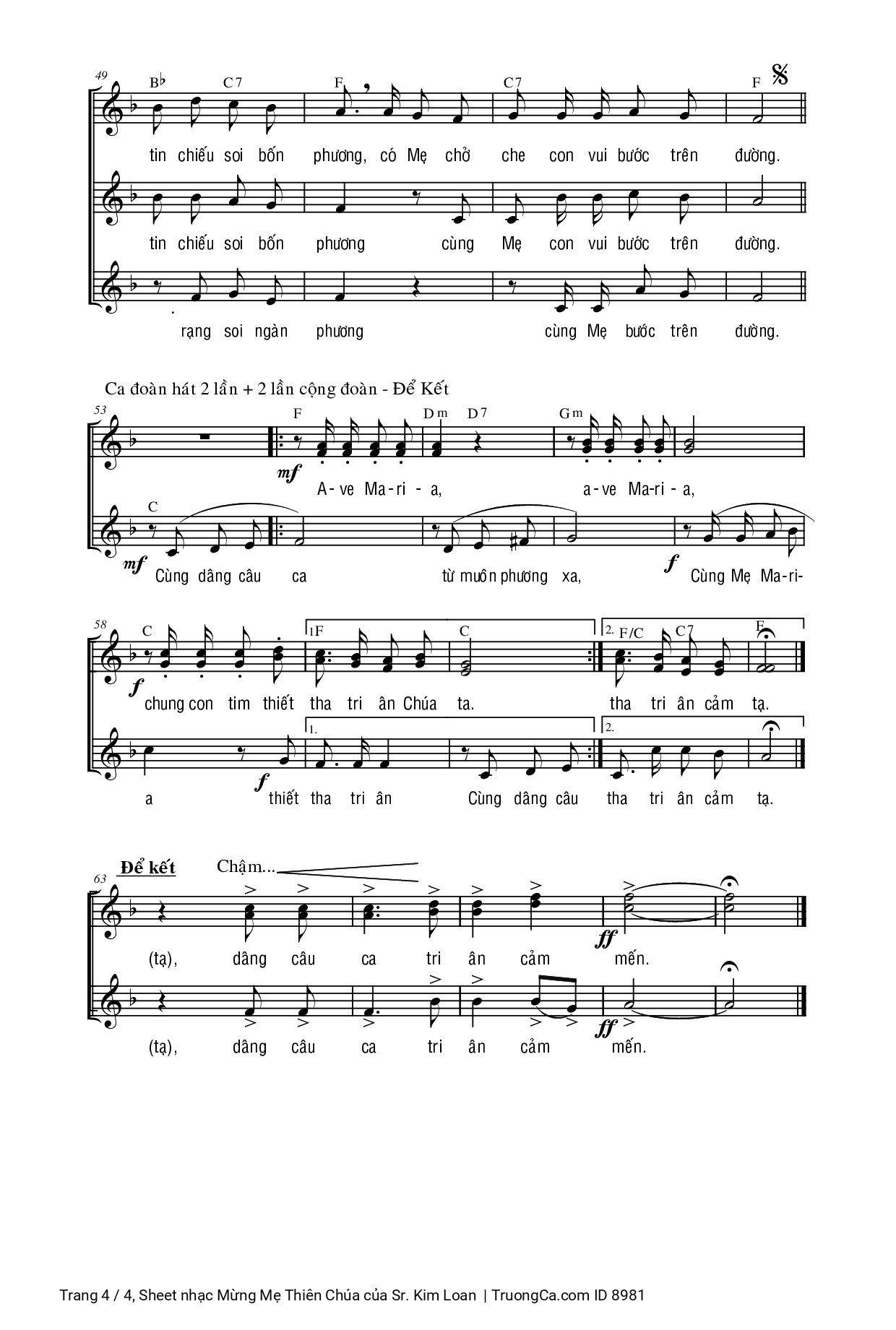 Page 4 of Sheet music PDF Mừng Mẹ Thiên Chúa - Sr. Kim Loan