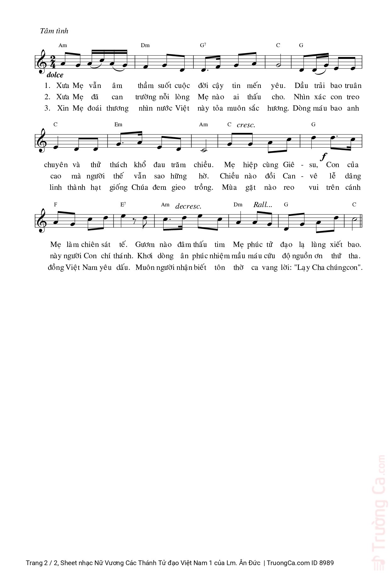 Page 2 of Sheet music PDF Nữ Vương Các Thánh Tử đạo Việt Nam 1 - Lm. Ân Đức