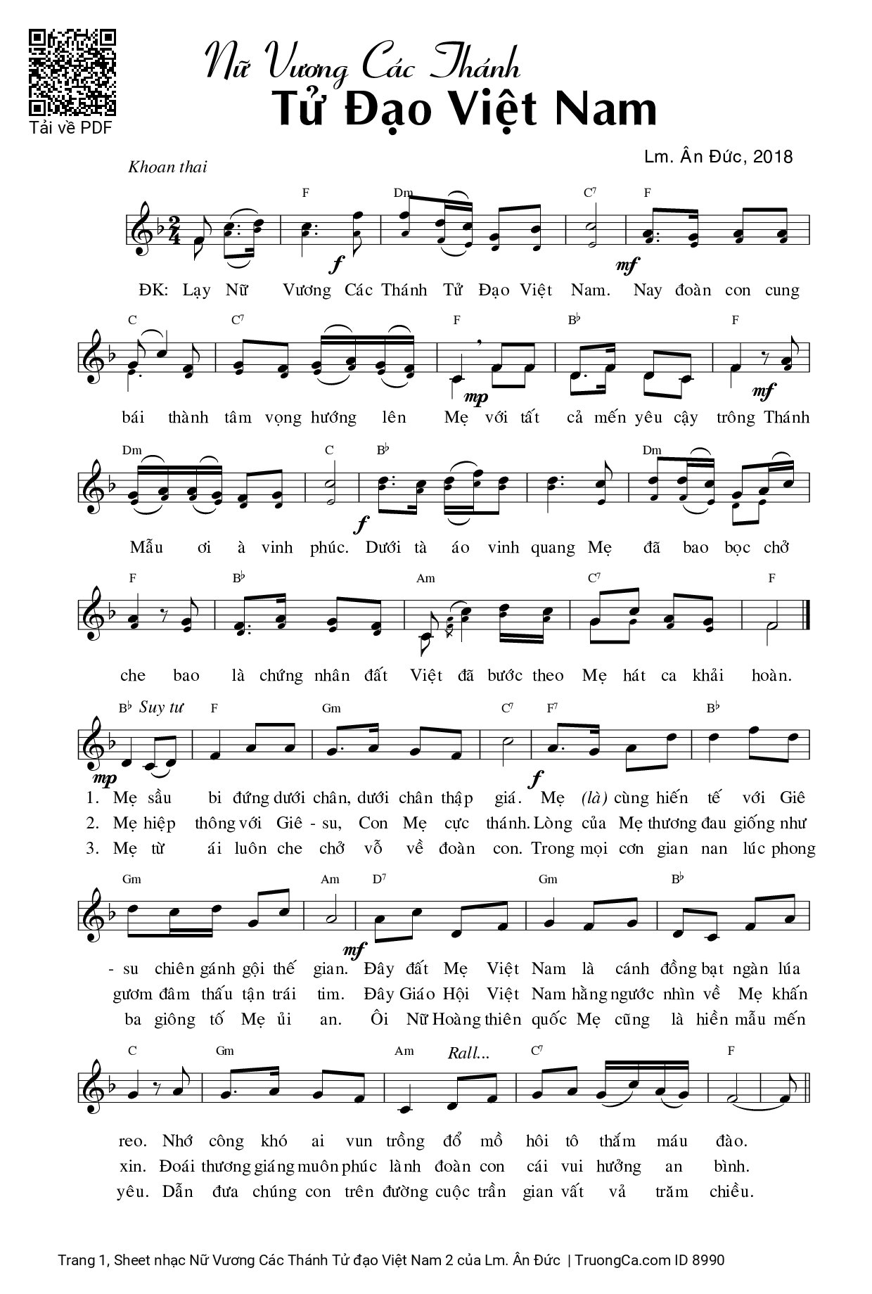 Sheet PDF of Nữ Vương Các Thánh Tử đạo Việt Nam 2