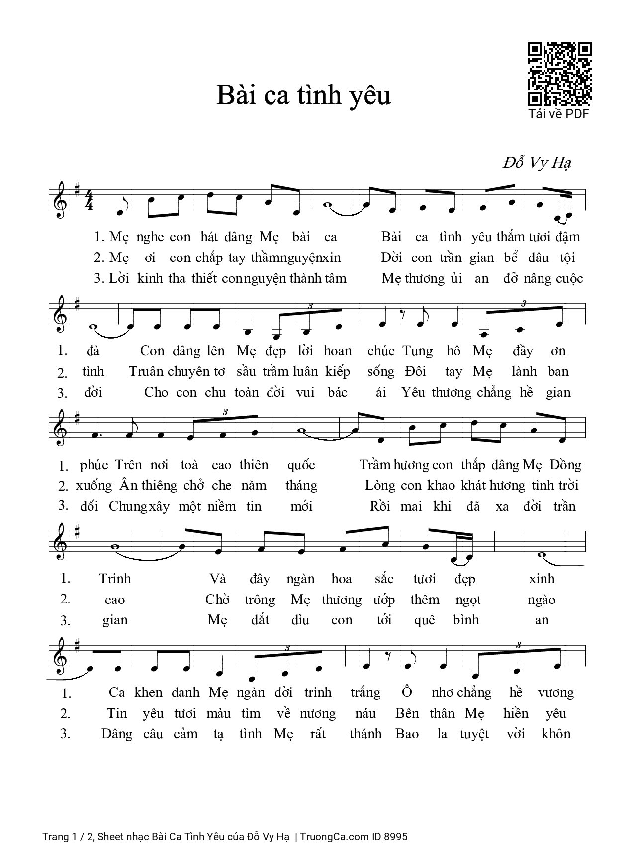 Sheet PDF of Bài Ca Tình Yêu