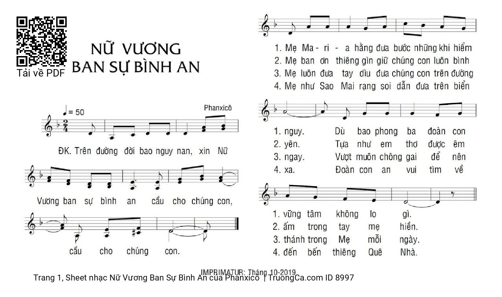 Sheet PDF of Nữ Vương Ban Sự Bình An