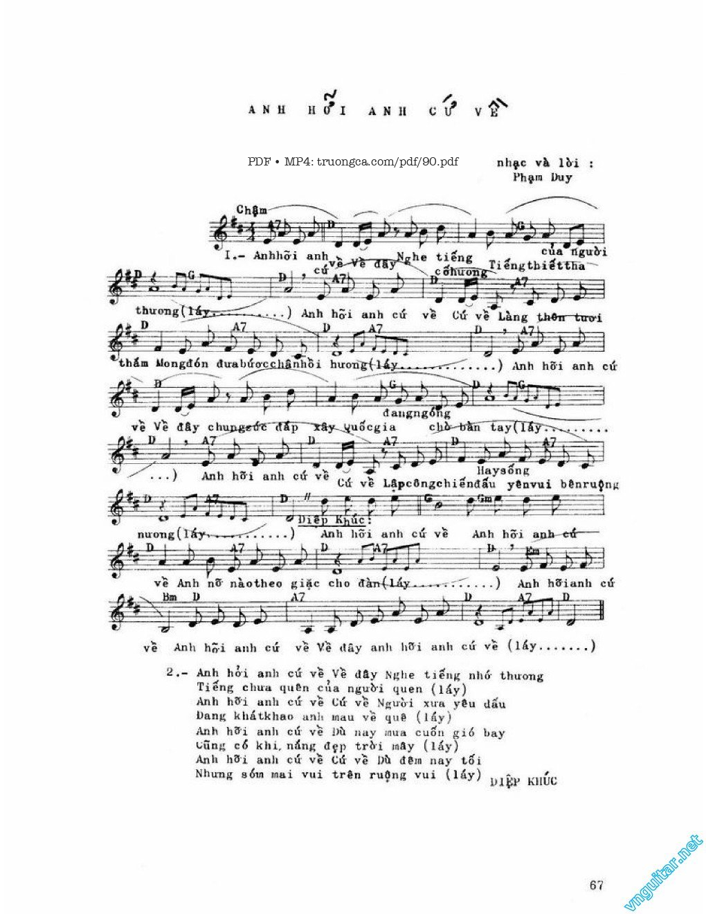 Sheet PDF of Anh hỡi anh cứ về