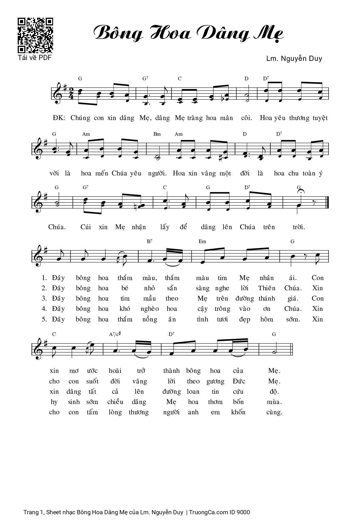 Sheet PDF of Bông Hoa Dâng Mẹ