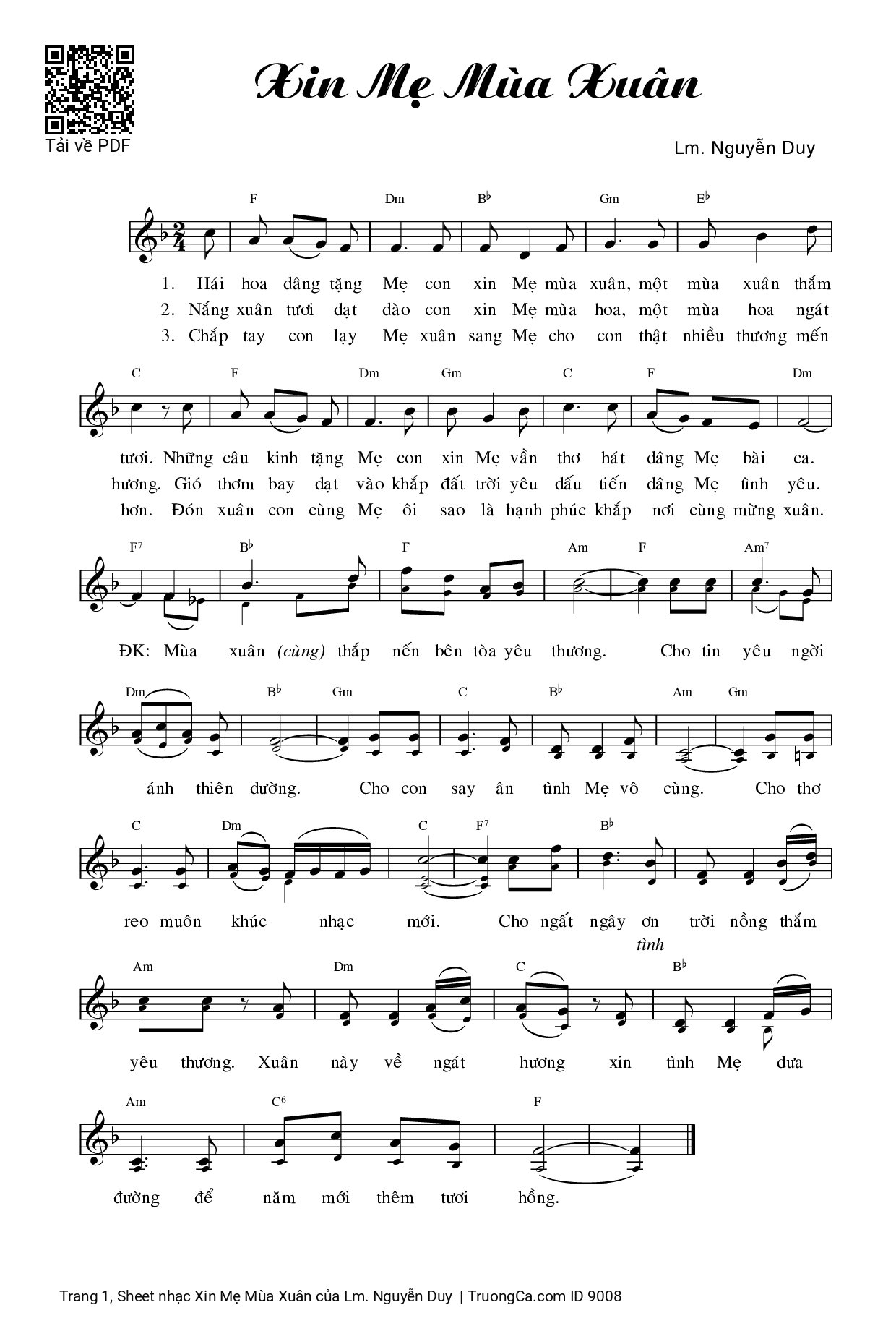 Sheet PDF of Xin Mẹ Mùa Xuân