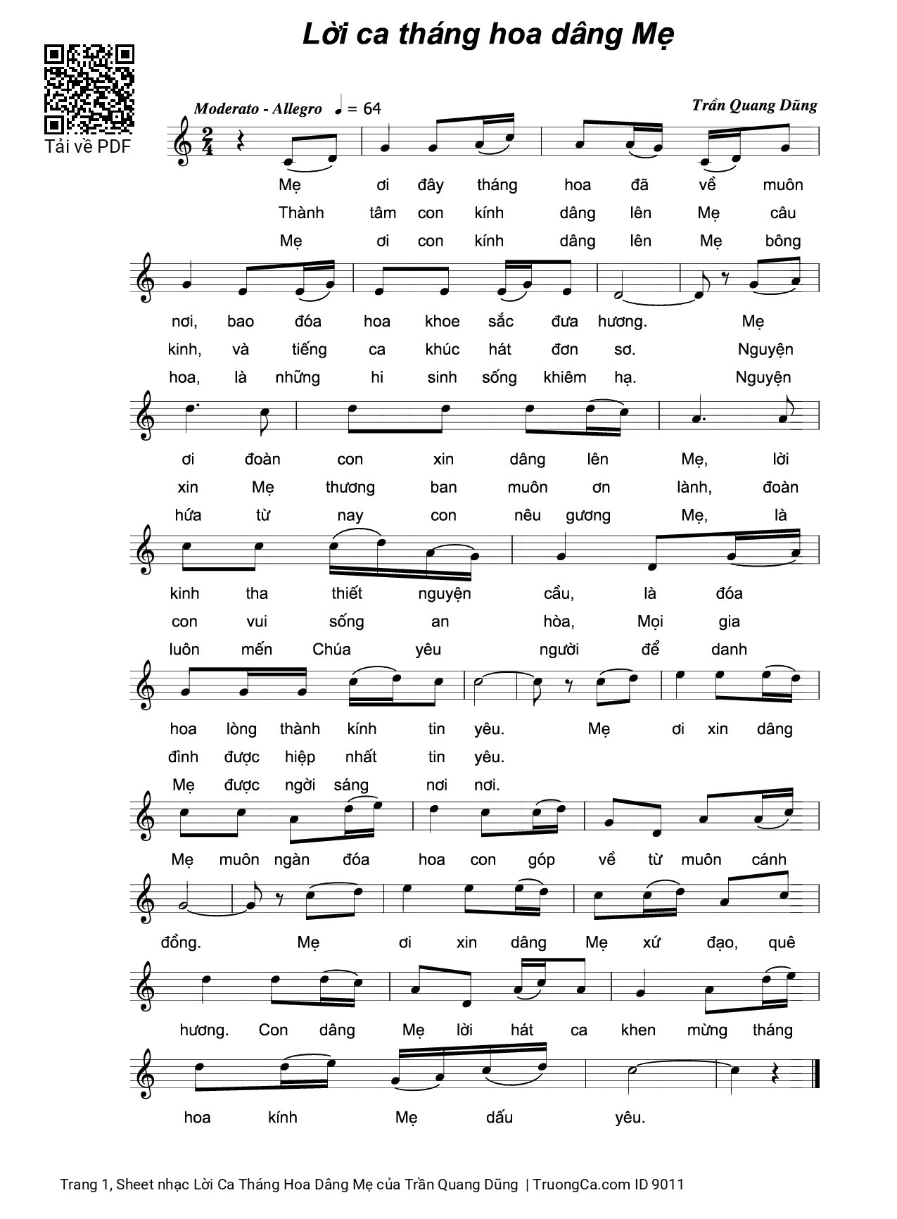 Page 1 of Sheet music PDF Lời Ca Tháng Hoa Dâng Mẹ - Trần Quang Dũng