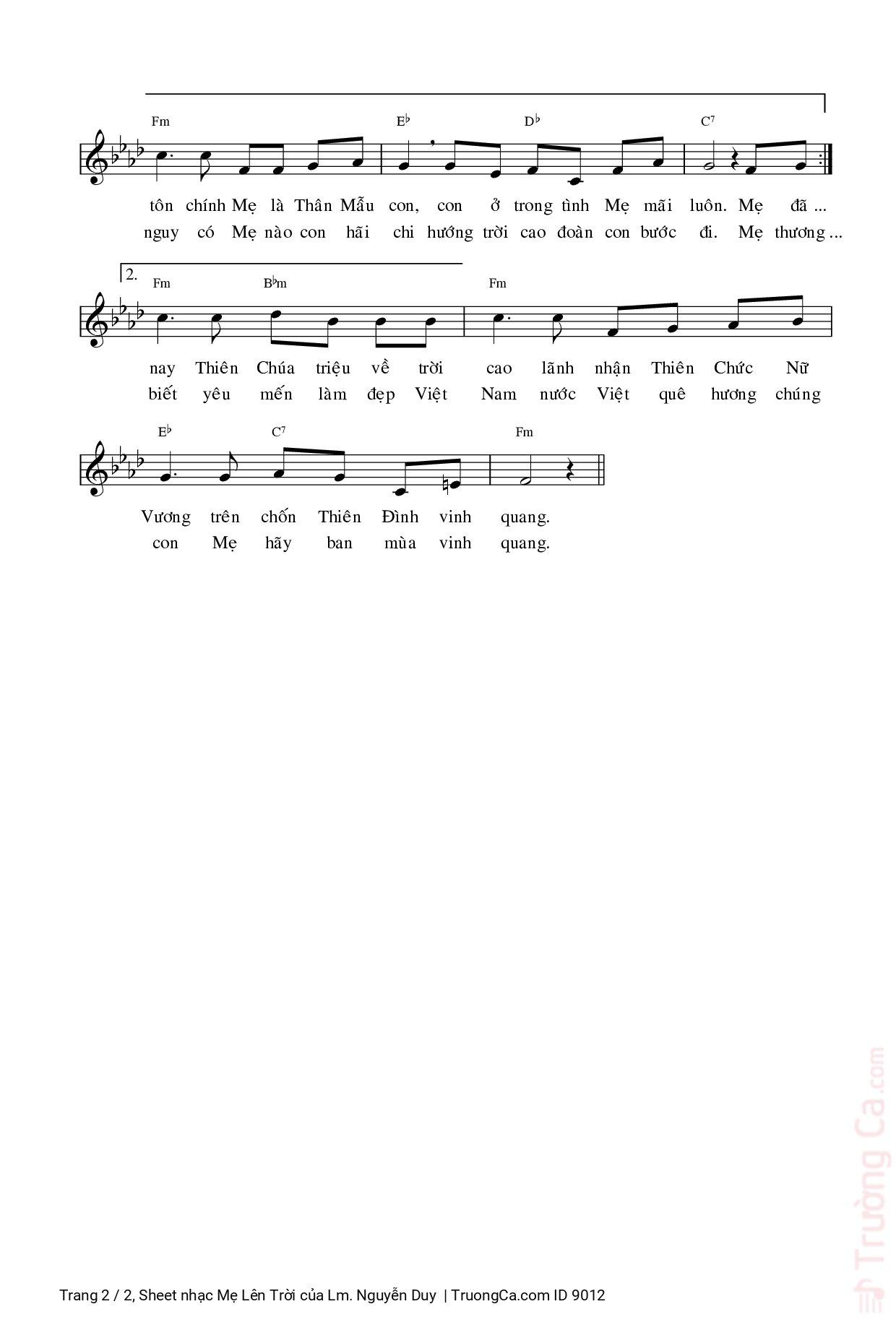 Page 2 of Sheet music PDF Mẹ Lên Trời - Lm. Nguyễn Duy