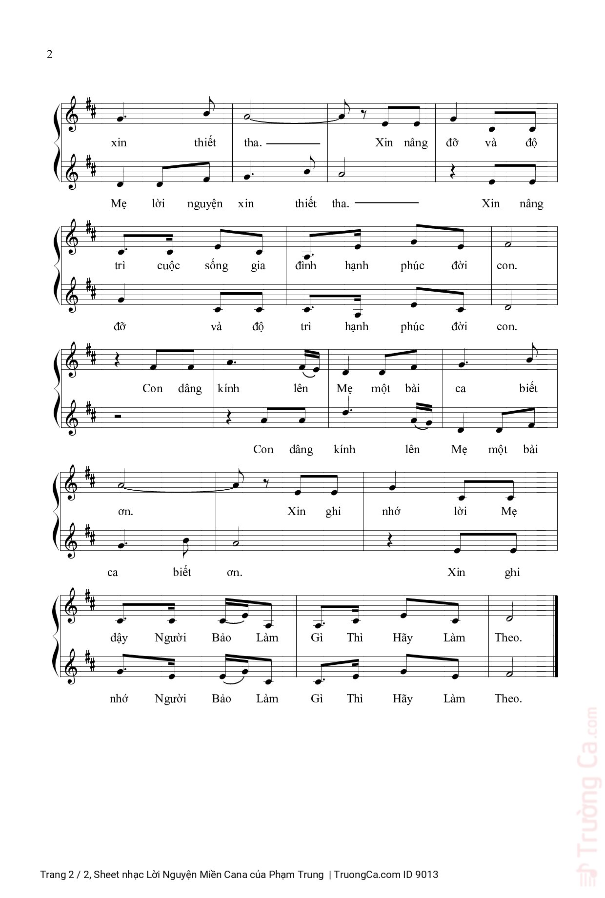 Page 2 of Sheet music PDF Lời Nguyện Miền Cana - Phạm Trung