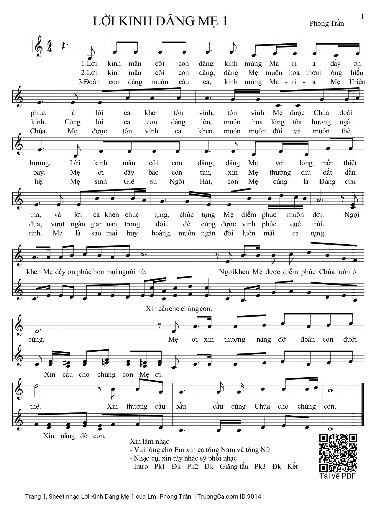 Sheet PDF of Lời Kinh Dâng Mẹ 1