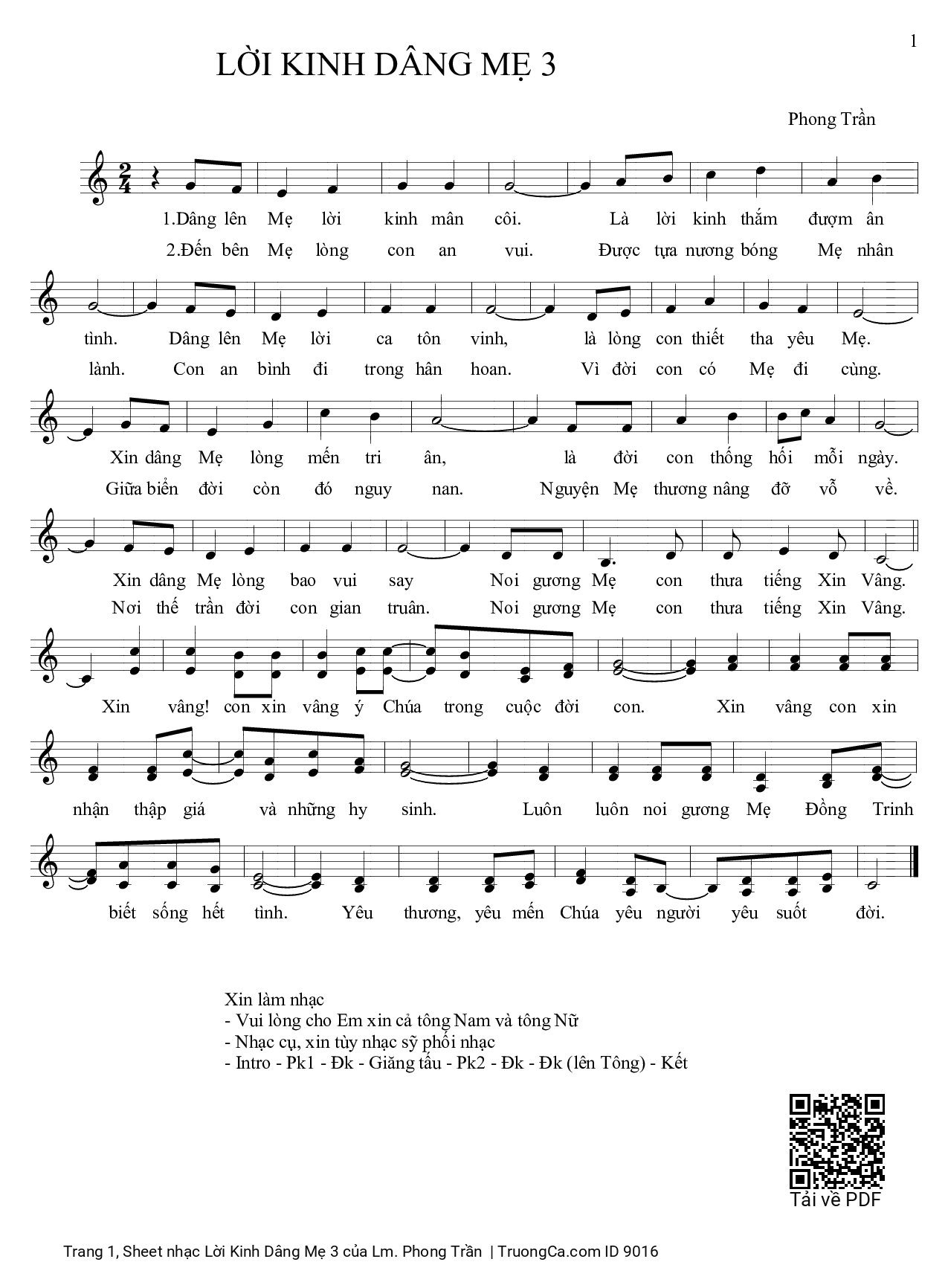 Sheet PDF of Lời Kinh Dâng Mẹ 3