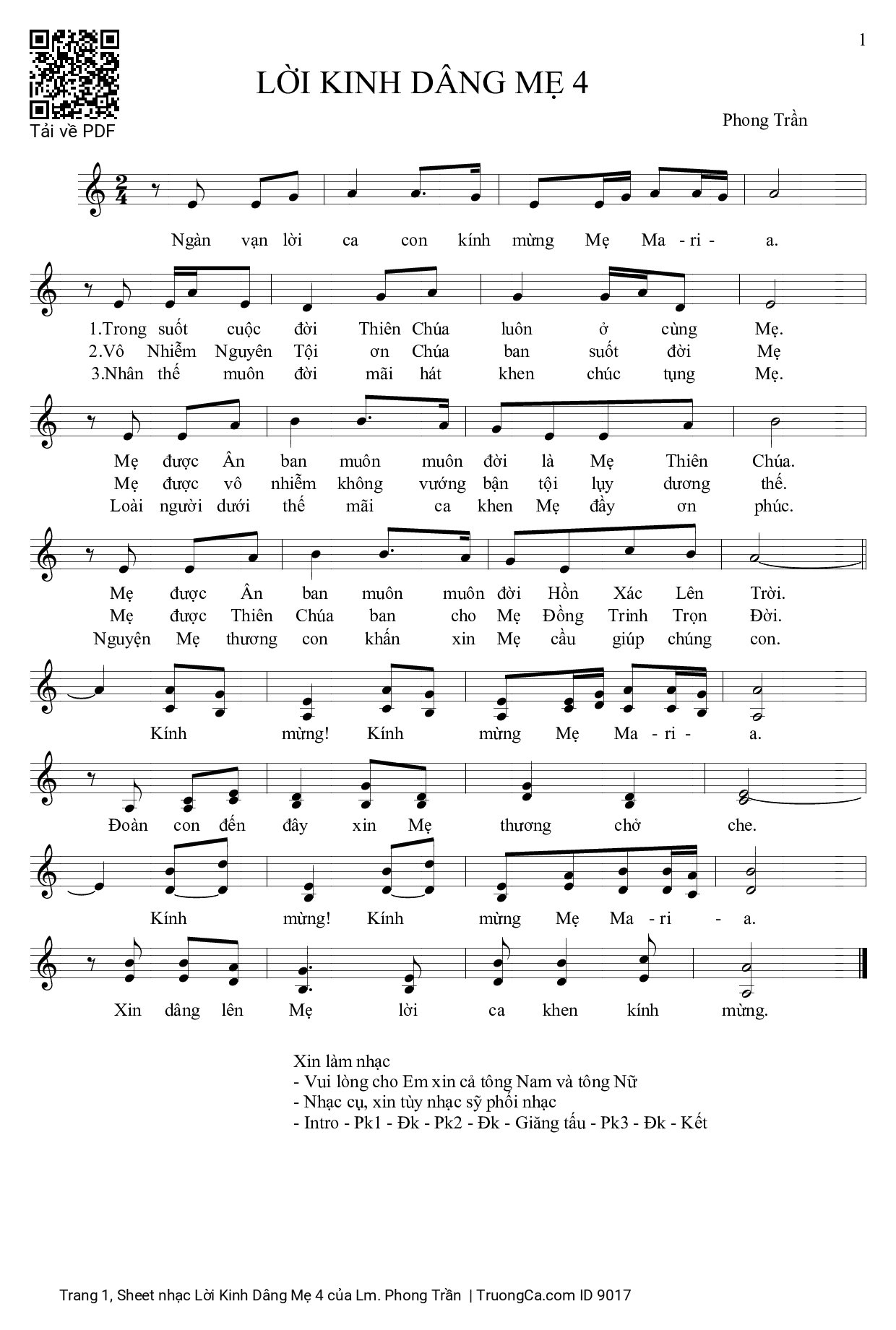 Sheet PDF of Lời Kinh Dâng Mẹ 4