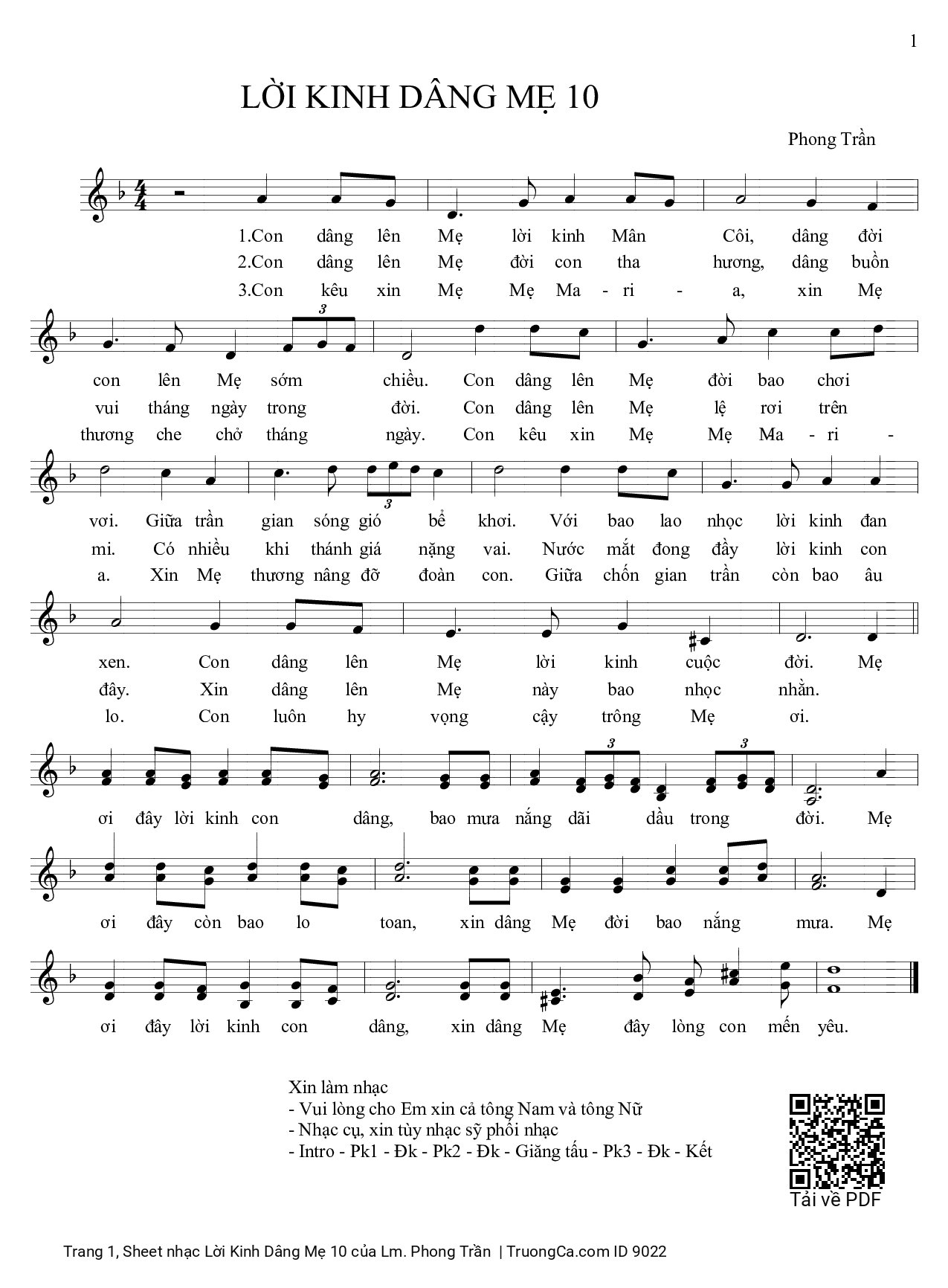 Sheet PDF of Lời Kinh Dâng Mẹ 10
