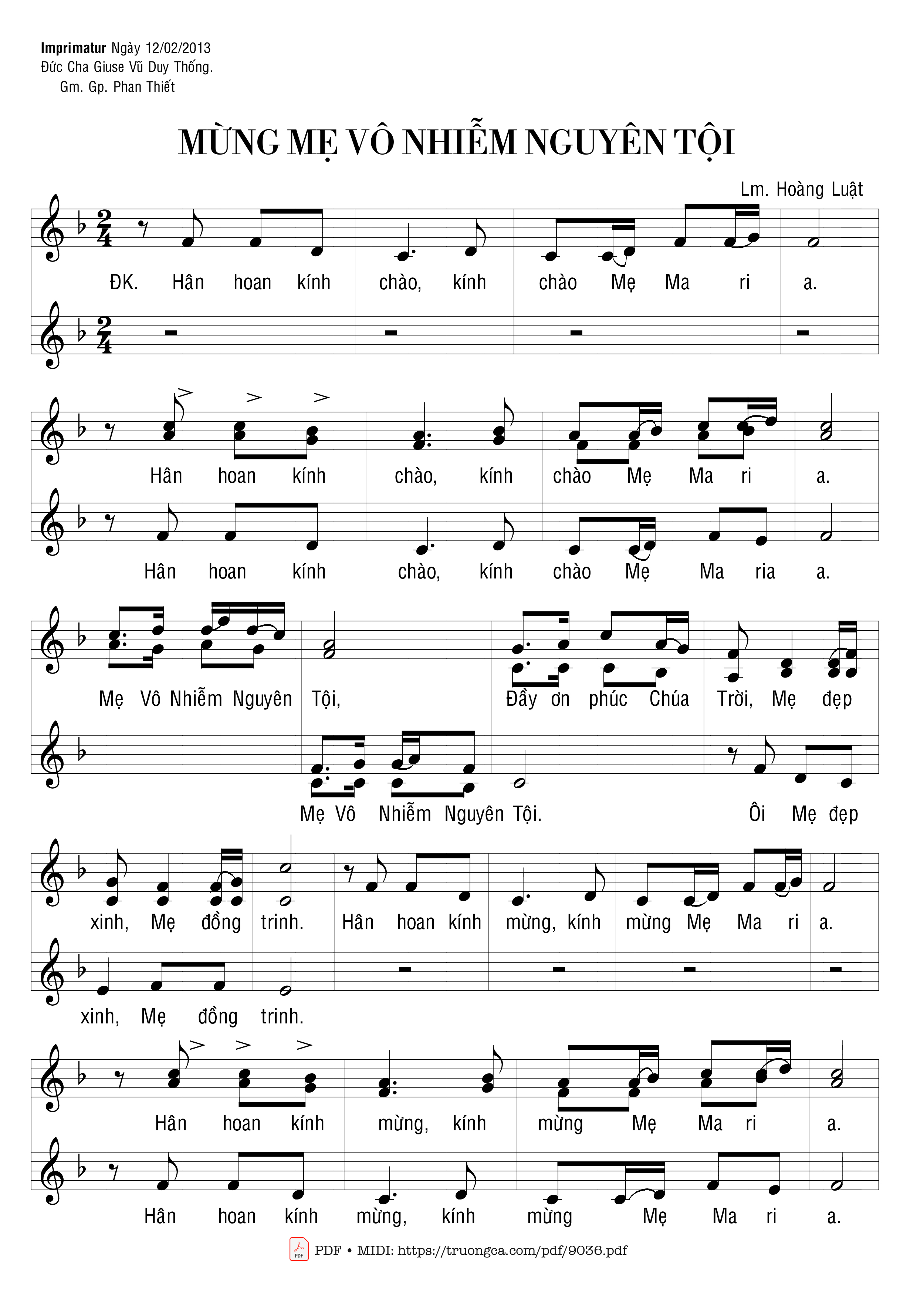 Mừng Mẹ Vô Nhiễm Nguyên Tội