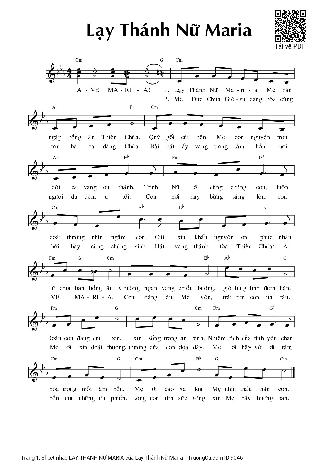 Page 1 of Sheet music PDF Lạy Thánh Nữ Maria - Lạy Thánh Nữ Maria