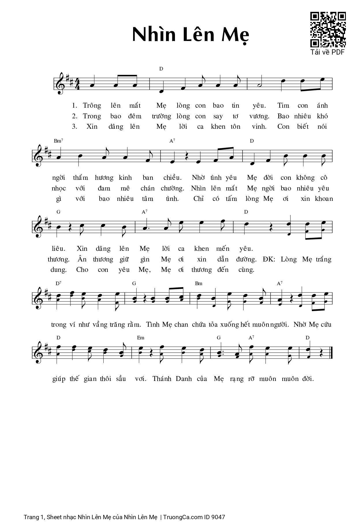 Page 1 of Sheet music PDF Nhìn Lên Mẹ - Nhìn Lên Mẹ