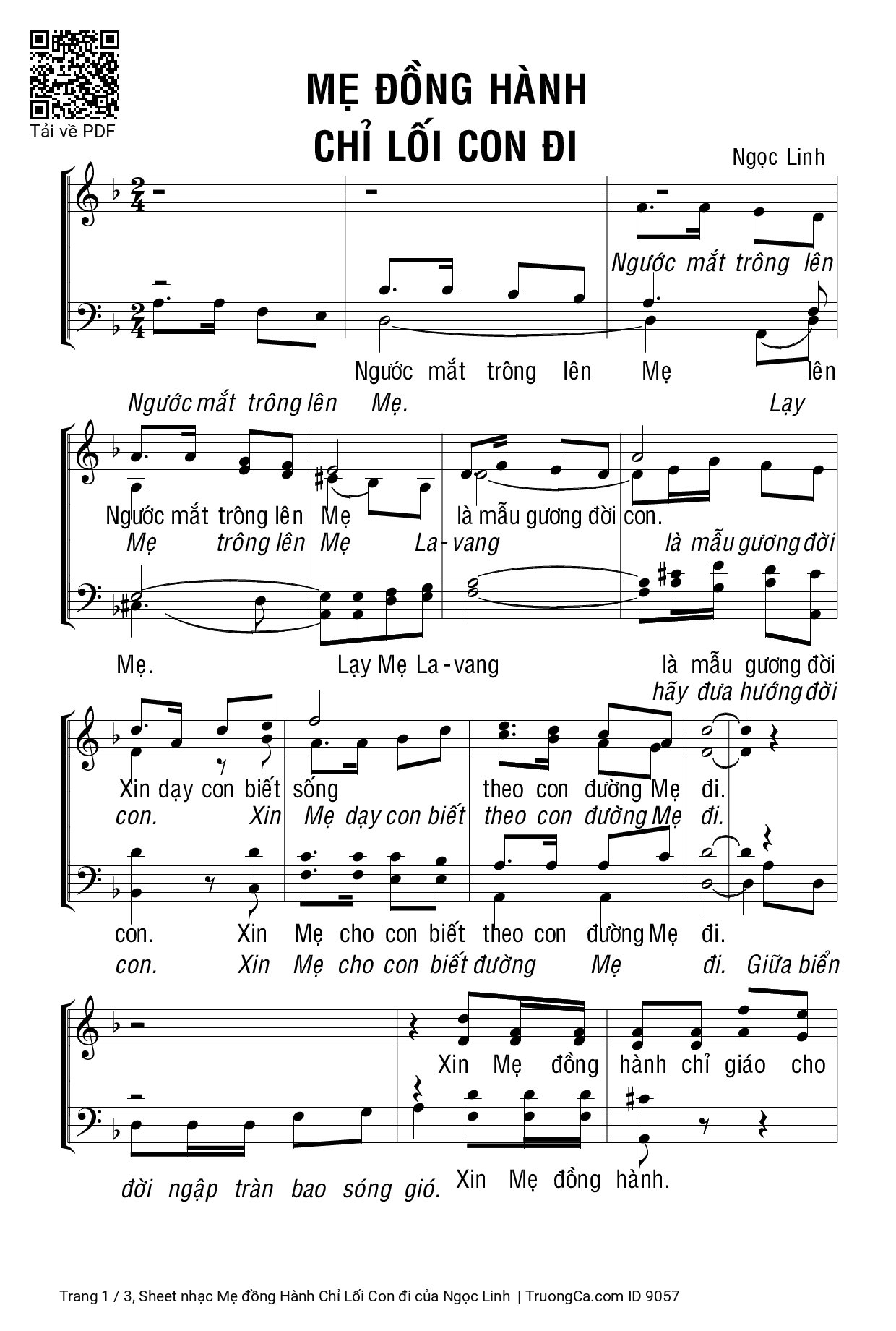 Page 1 of Sheet music PDF Mẹ đồng Hành Chỉ Lối Con đi - Ngọc Linh