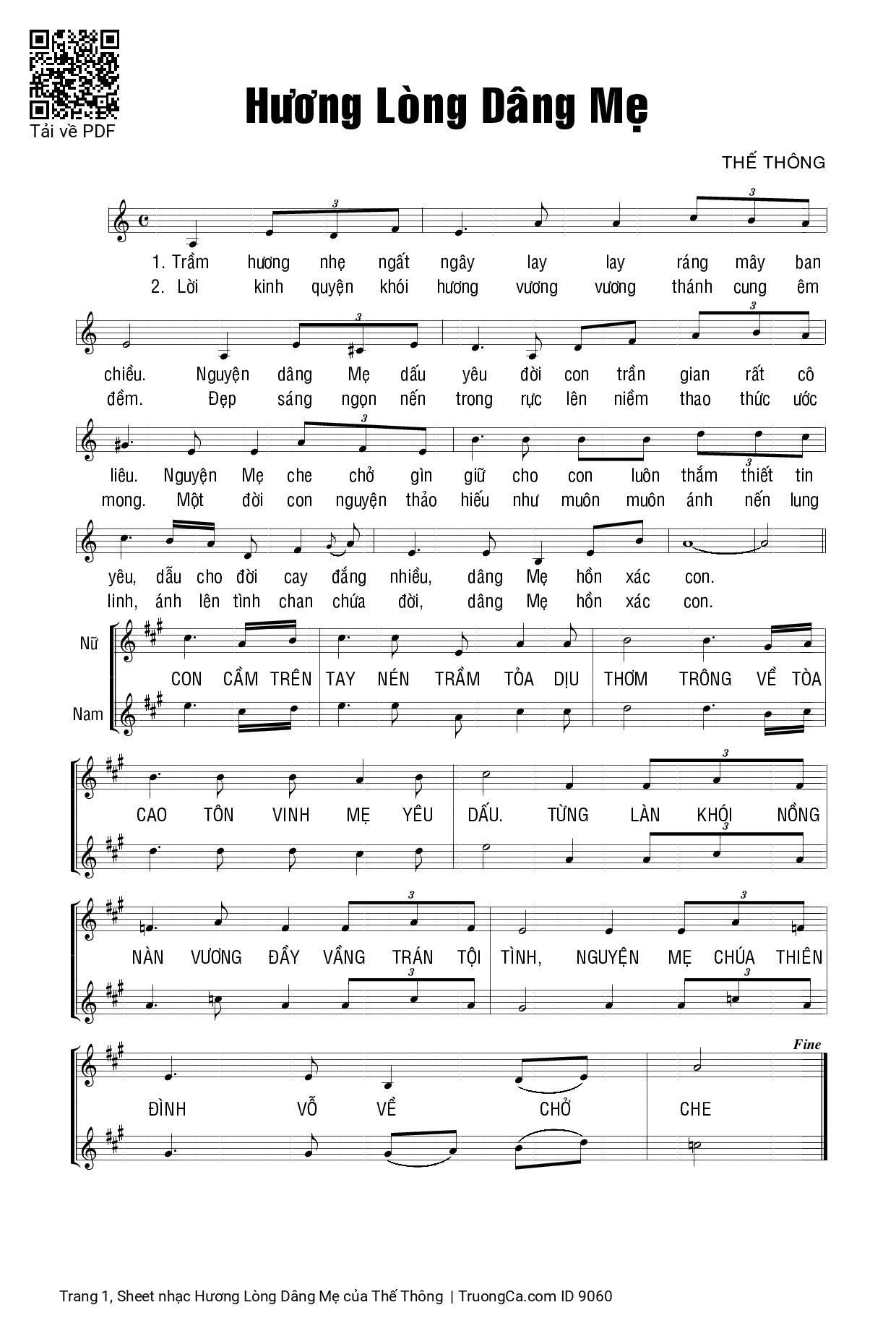 Sheet PDF of Hương Lòng Dâng Mẹ