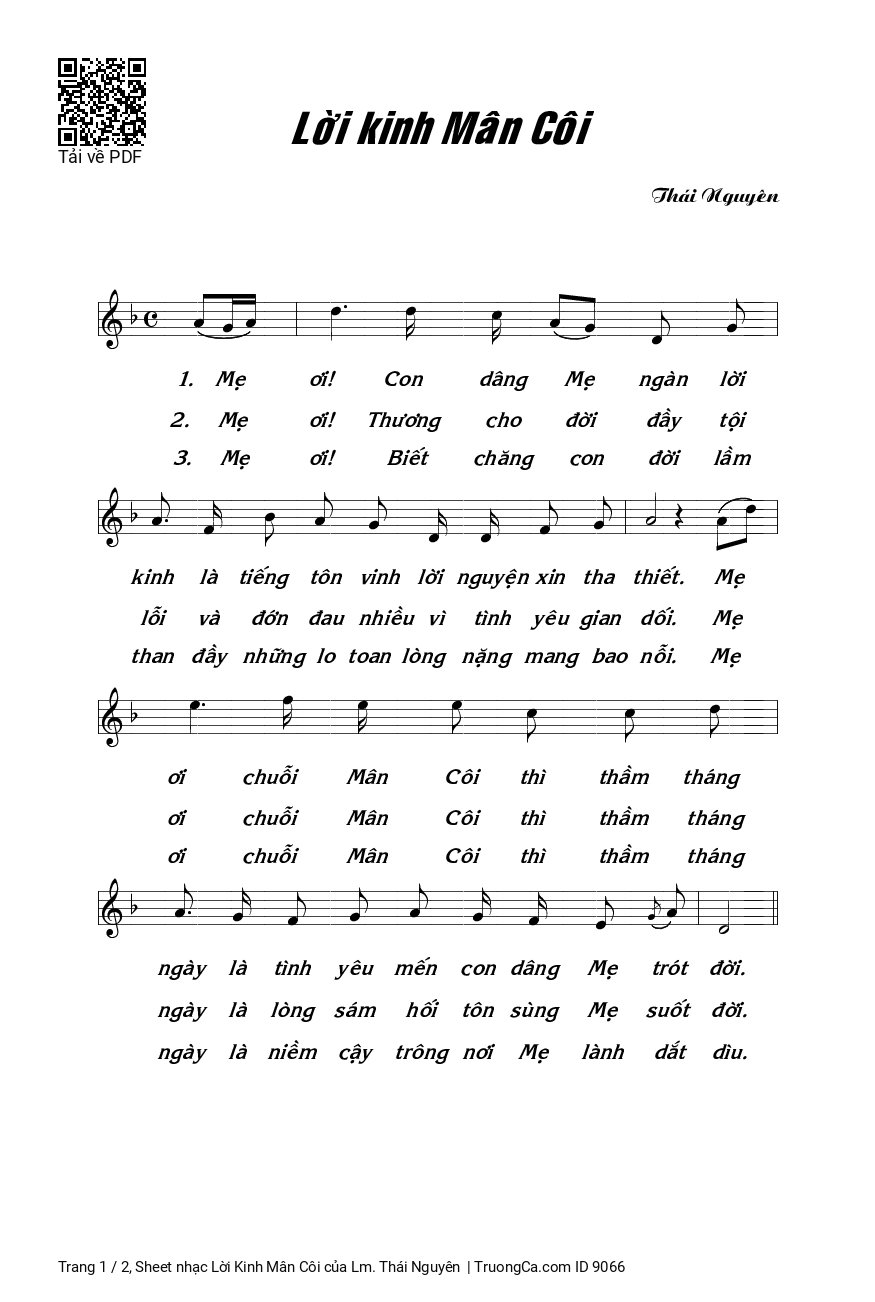 Sheet PDF of Lời Kinh Mân Côi