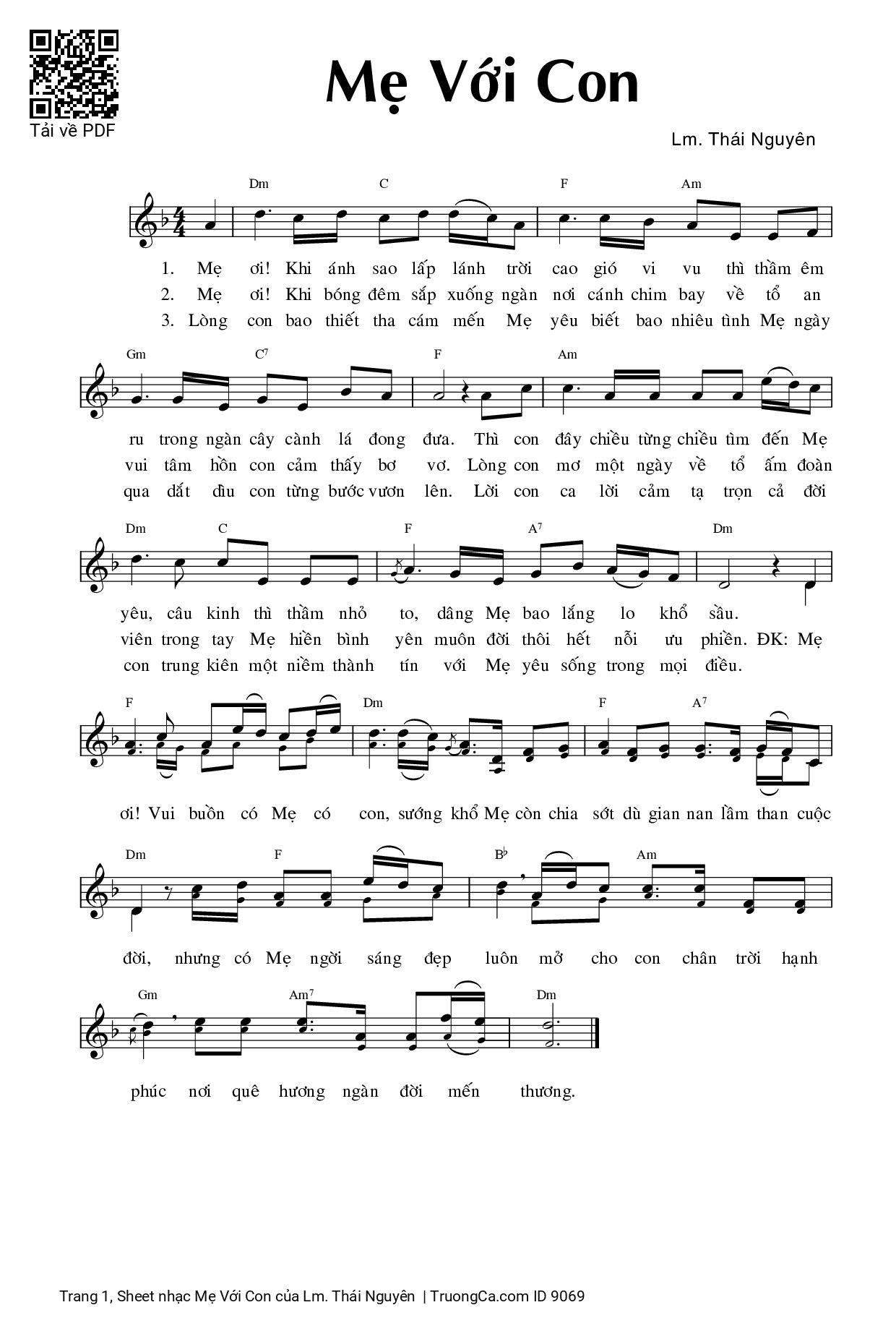 Page 1 of Sheet music PDF Mẹ Với Con - Lm. Thái Nguyên