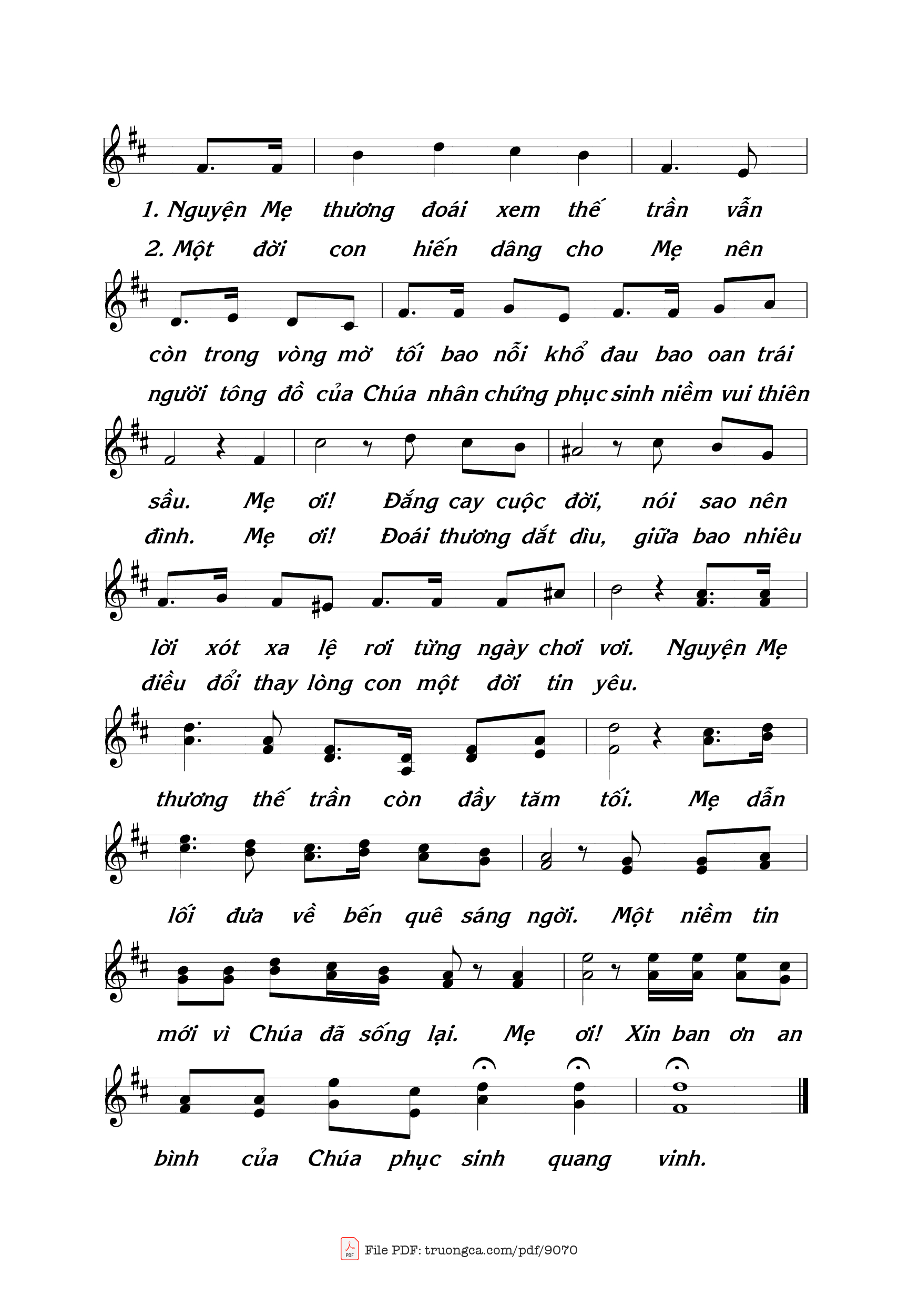 Page 2 of Sheet music PDF Nữ Vương Thiên đàng - Lm. Thái Nguyên